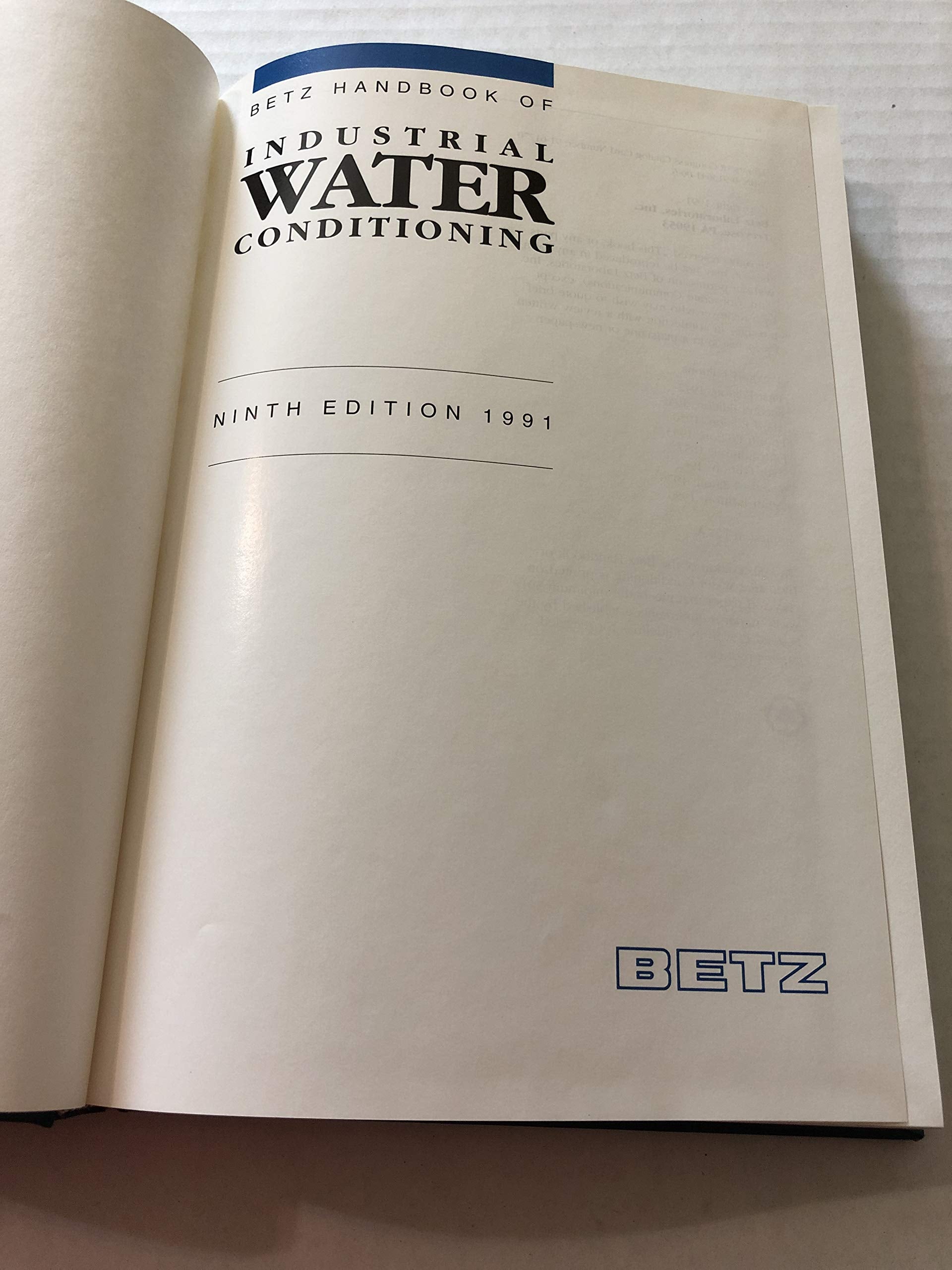 Betz Handbook of Industrial Water Conditioning. 9th Ed,Used