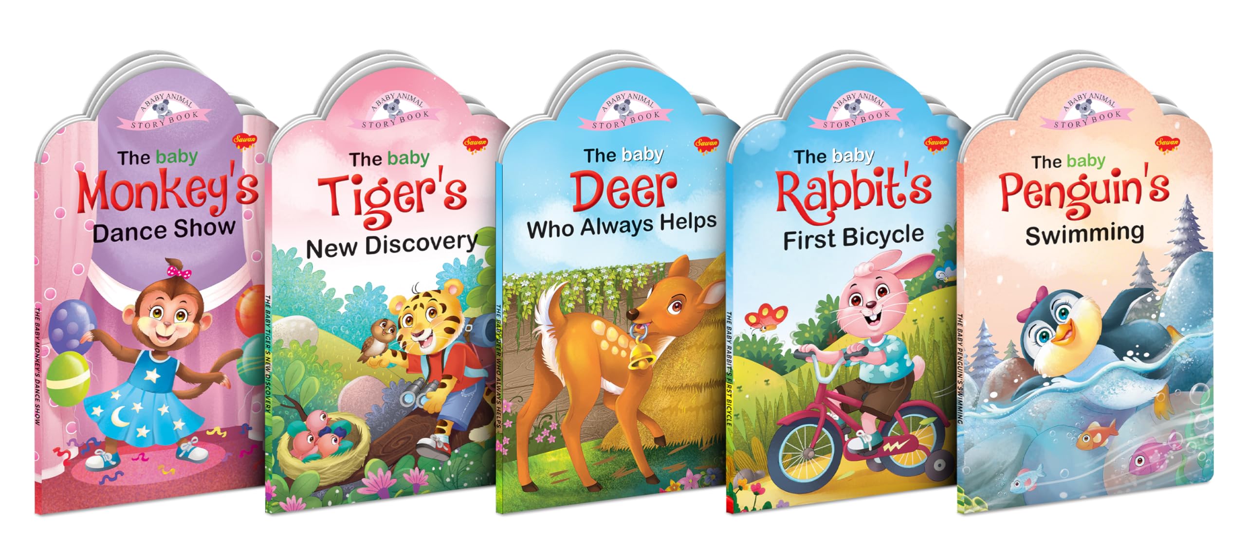 The Baby MonkeyS Dance Show, TigerS New Discovery, Deer Who Always Helps, RabbitS First Bicycle And PenguinS Swimming Books : Children Learning Book, Picture Books For Learning | Pack Of 5 Books