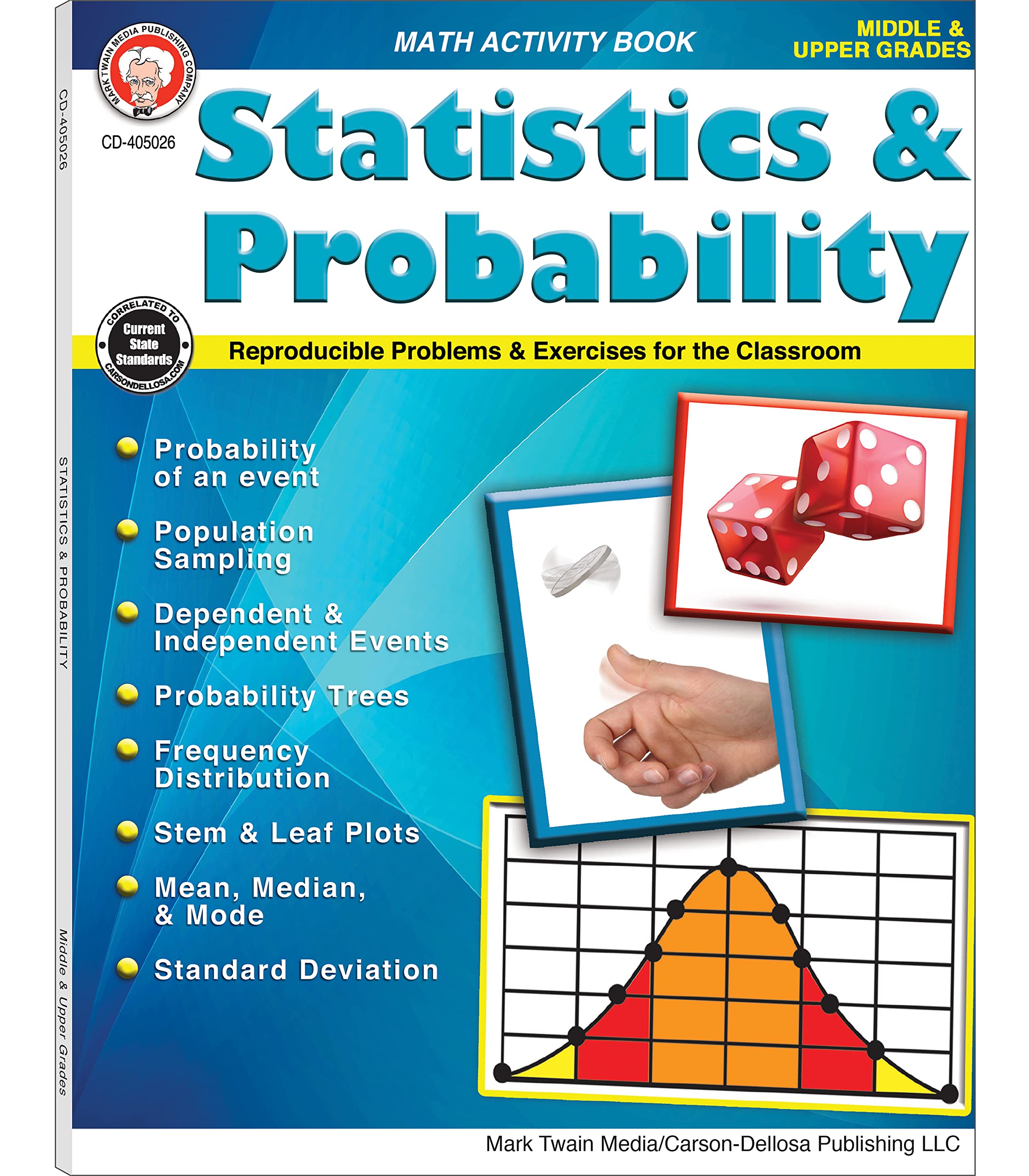 Mark Twain Media Statistics & Probability Math Workbook, Grades 512 Math Practice With Probabilities, Standard Deviation, Mean,,Used
