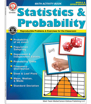 Mark Twain Media Statistics & Probability Math Workbook, Grades 512 Math Practice With Probabilities, Standard Deviation, Mean,,Used