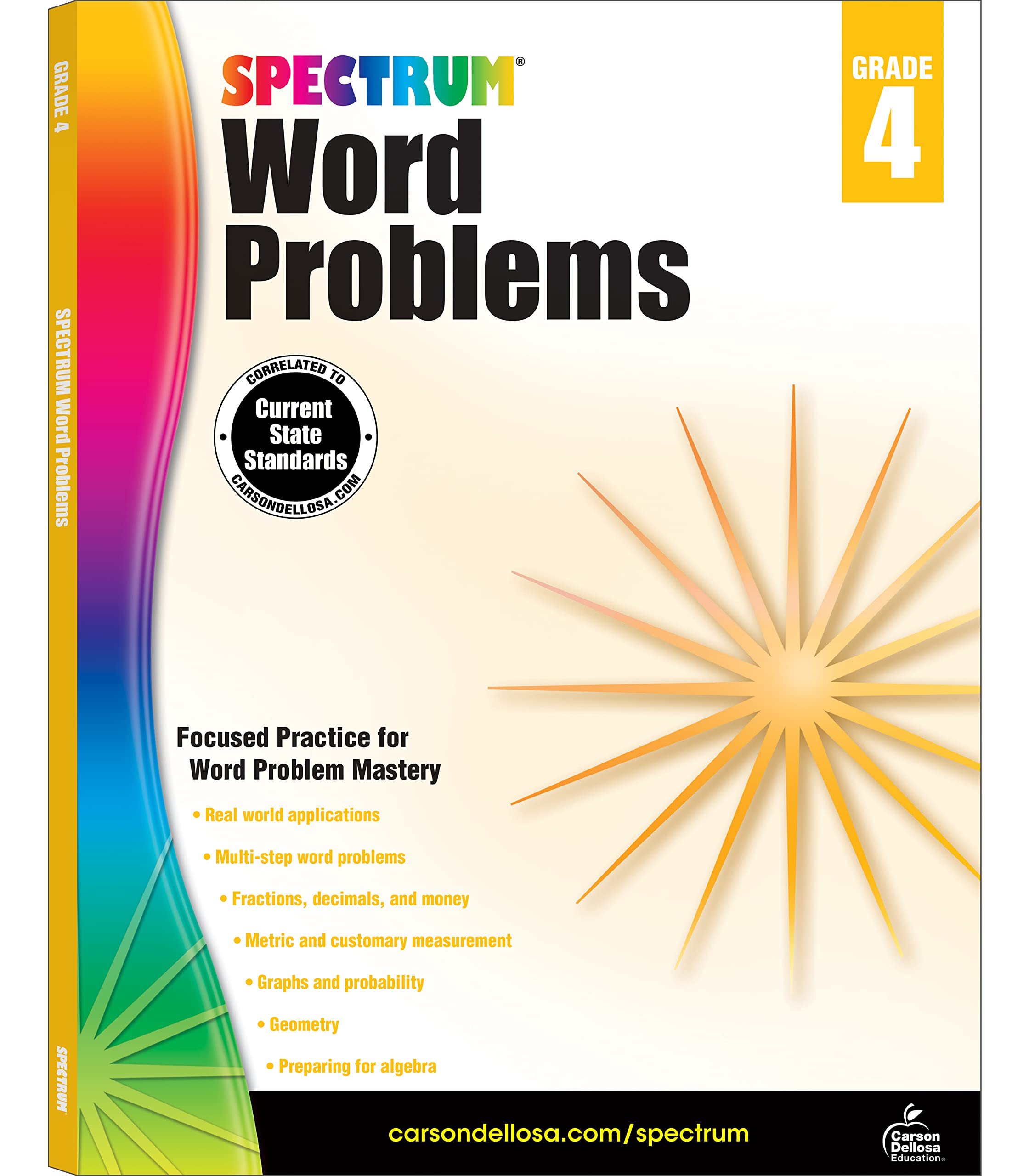 Spectrum Word Problems 4th Grade Math Workbooks, Geometry, Algebra Prep, Fractions, Decimals, Probability, Money, and More Mathe,New