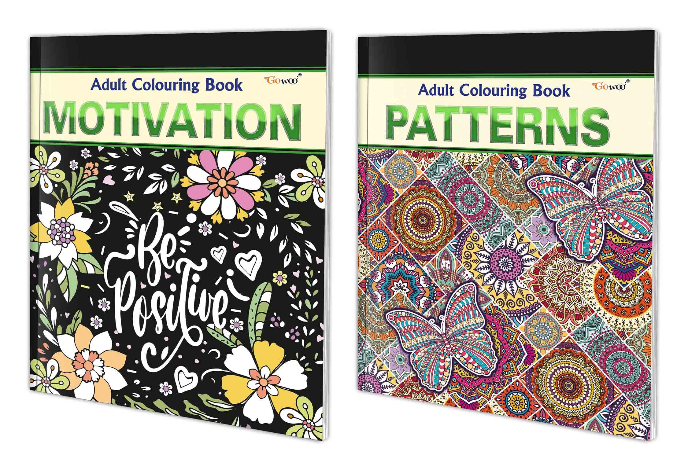 Motivation And Patterns Adult Colouring Books : Coloring Book For Adults, Creative Art Book, Art Therapy Coloring Book, Peaceful Coloring Book | Pack Of 2 Adult Colouring Books