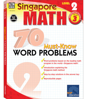 Singapore Math  70 MustKnow Word Problems Workbook for 3rd Grade Math, Paperback, Ages 89 with Answer Key (Volume 1),New
