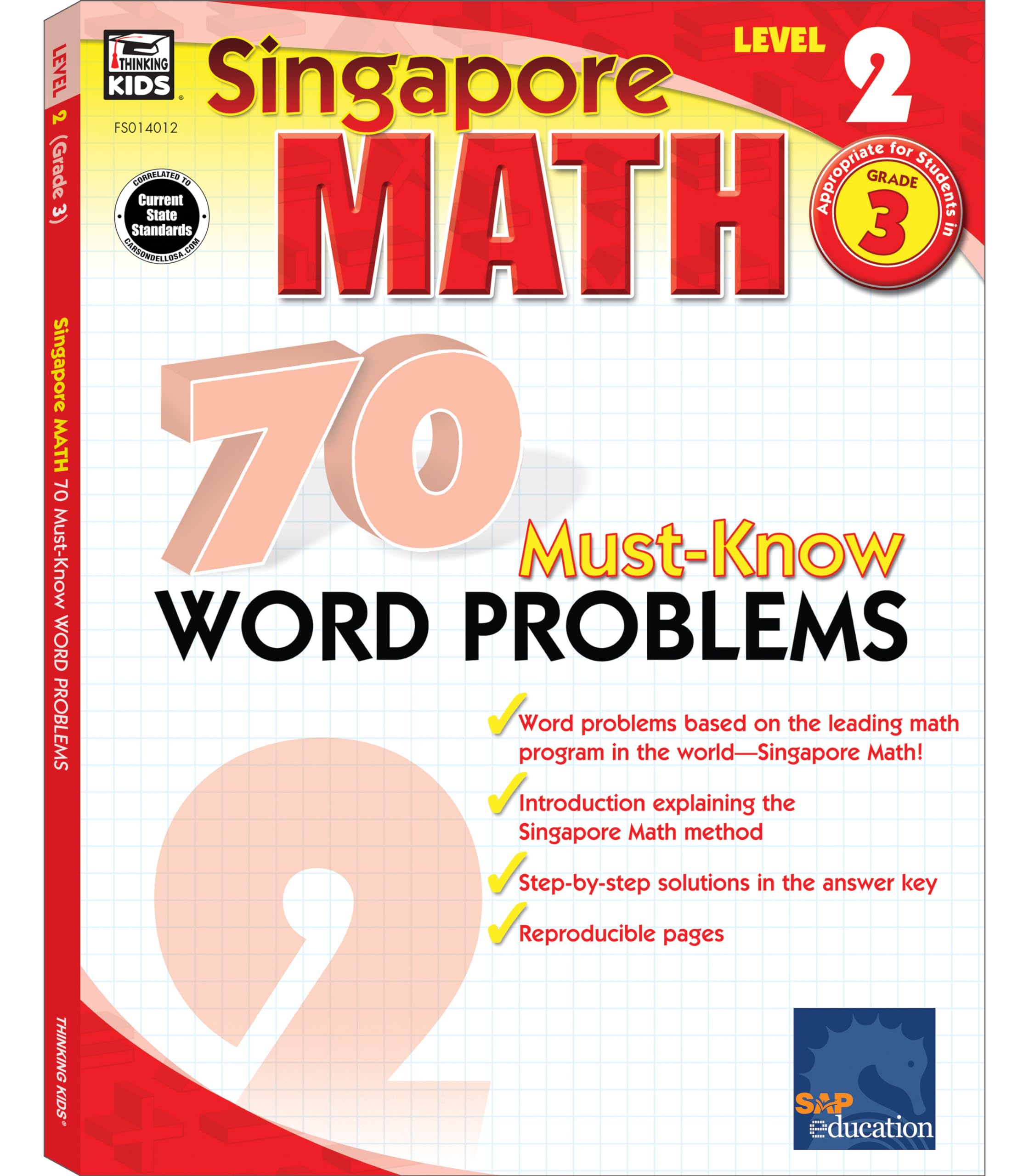 Singapore Math  70 MustKnow Word Problems Workbook for 3rd Grade Math, Paperback, Ages 89 with Answer Key (Volume 1),Used
