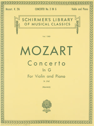 Concerto No. 3 in G: For Violin and Piano, K.216 (Schirmer's Library of Musical Classics)(Vol. 1580),New