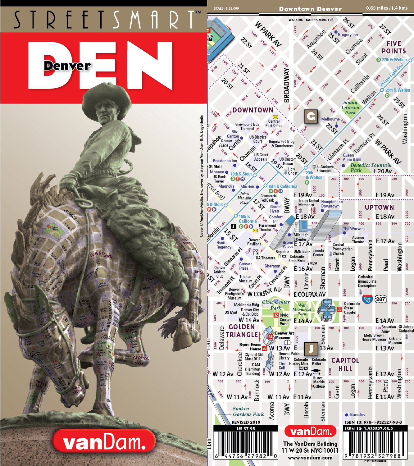 StreetSmart Denver by VanDam  Laminated pocket size Center City Street Map to Denver, CO with all attractions, sights, museums,,Used