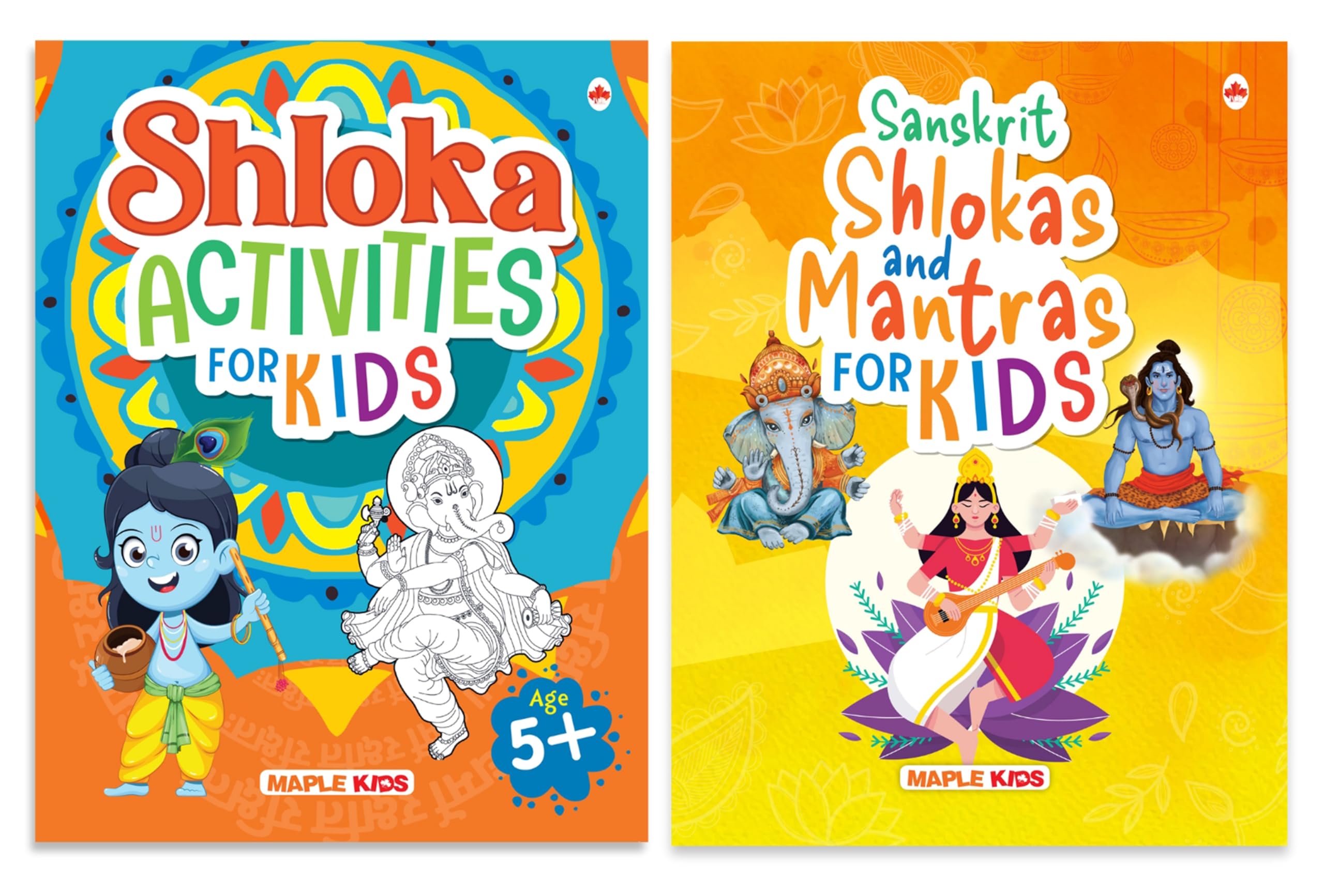 Shlokas & Mantras Books For Kids (Set Of 2 Books) - Illustrated Book With Shloka Activity Book For Kids - English, Hindi & Sanskrit Language With Meaning - Ganesha, Durga, Shiva, Vishnu, Krishna
