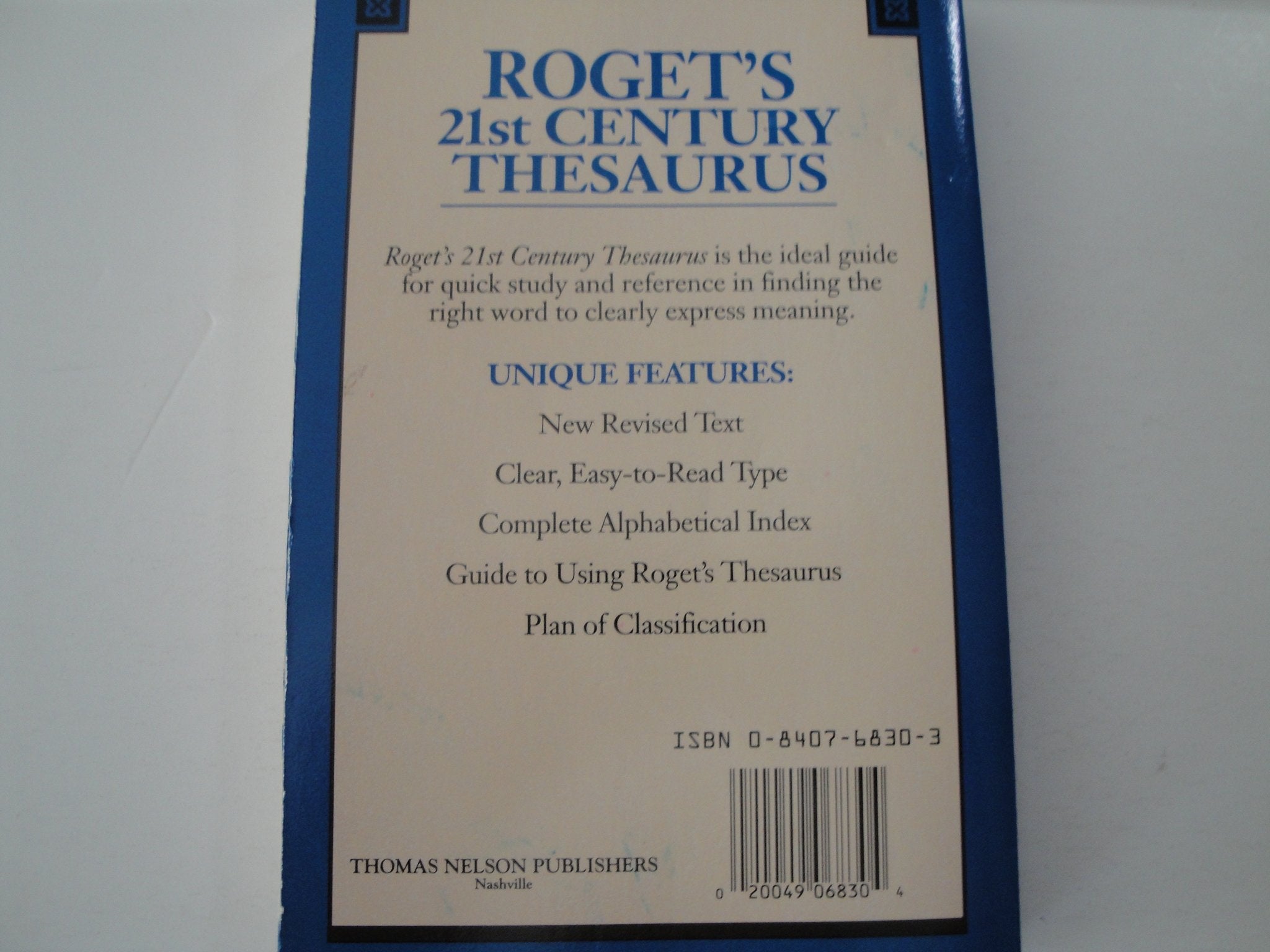 Roget's 21st Century Thesaurus/With a Complete Alphabetical Index,Used