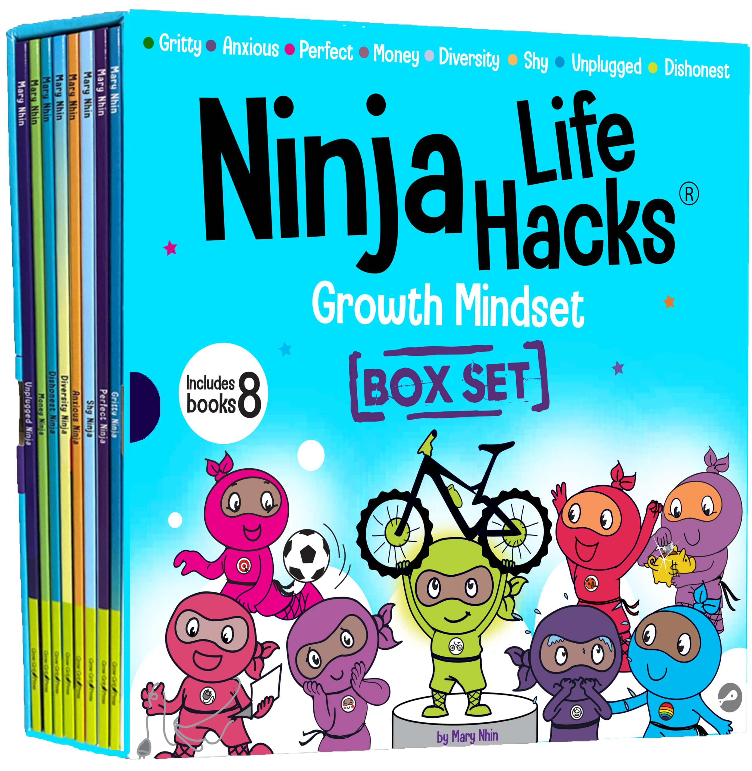 Ninja Life Hacks Growth Mindset 8 Book Box Set (Books 916: Perfect, Money, Anxious, Gritty, Dishonest, Shy, Unplugged, Diversit,New