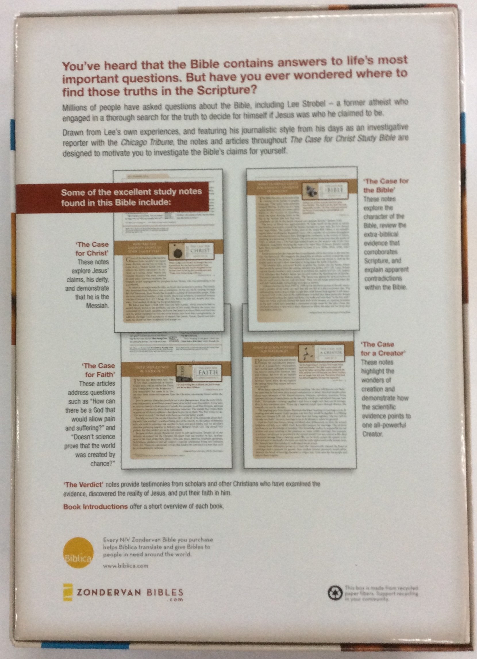 NIV The Case for Christ Study Bible: Investigating the Evidence for Belief, Italian DuoTone, Berry Creme / Chocolate (New Inter,Used