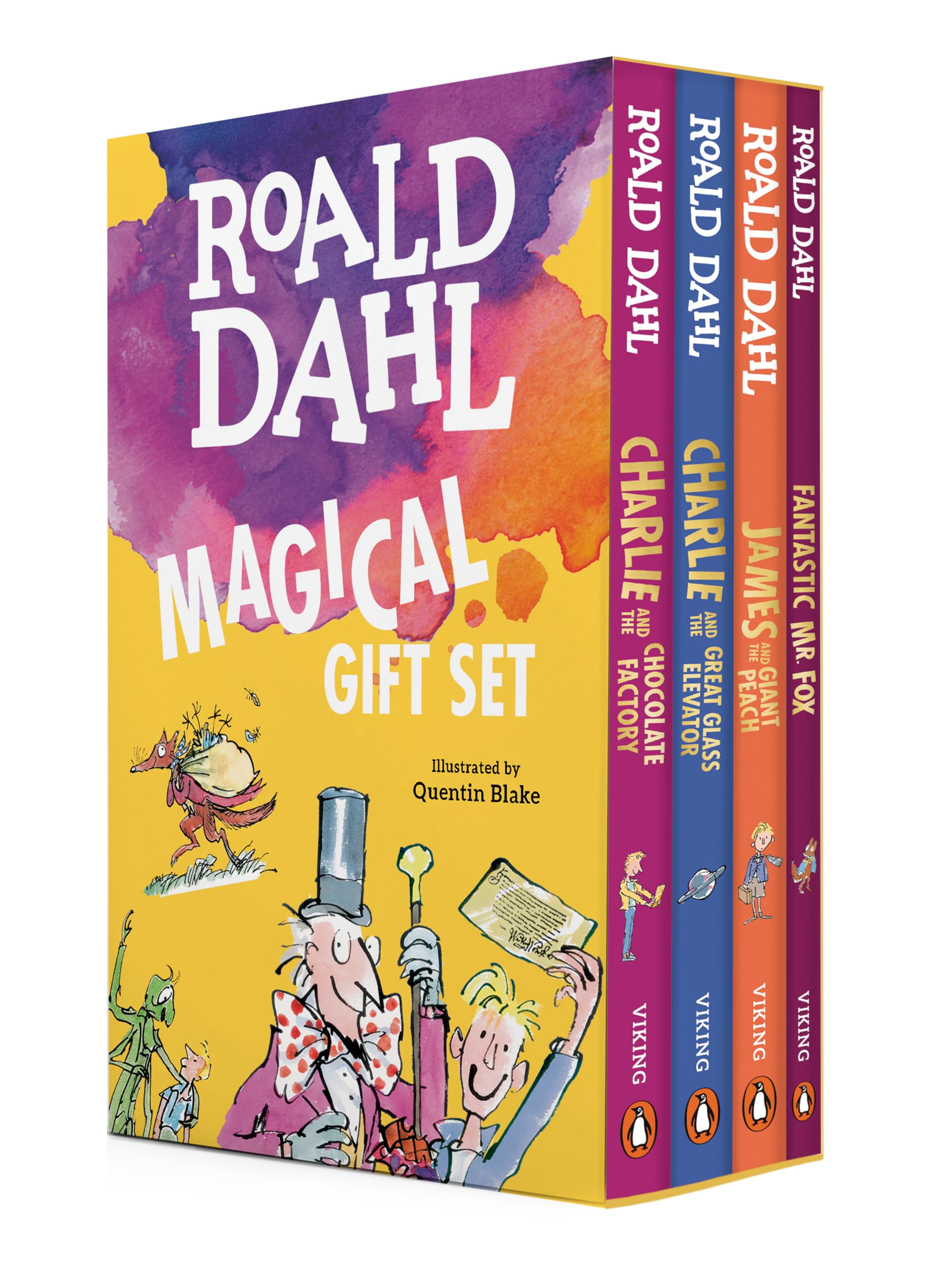 Roald Dahl Magical Gift Boxed Set (4 Books): Charlie And The Chocolate Factory, James And The Giant Peach, Fantastic Mr. Fox,Cha