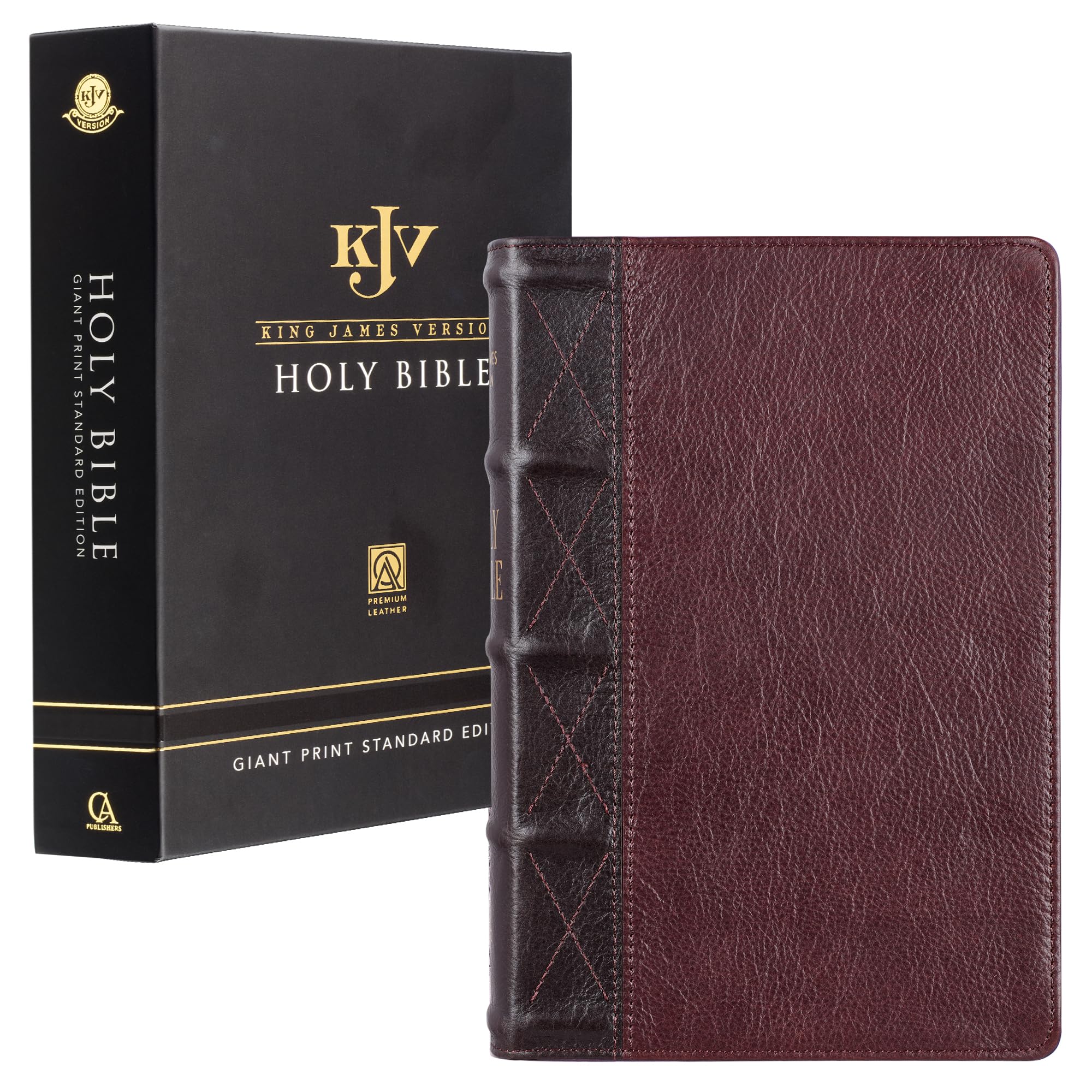 KJV Holy Bible, Giant Print Standard Size Premium Full Grain Leather Red Letter Edition  Thumb Index & Ribbon Marker, King Jame