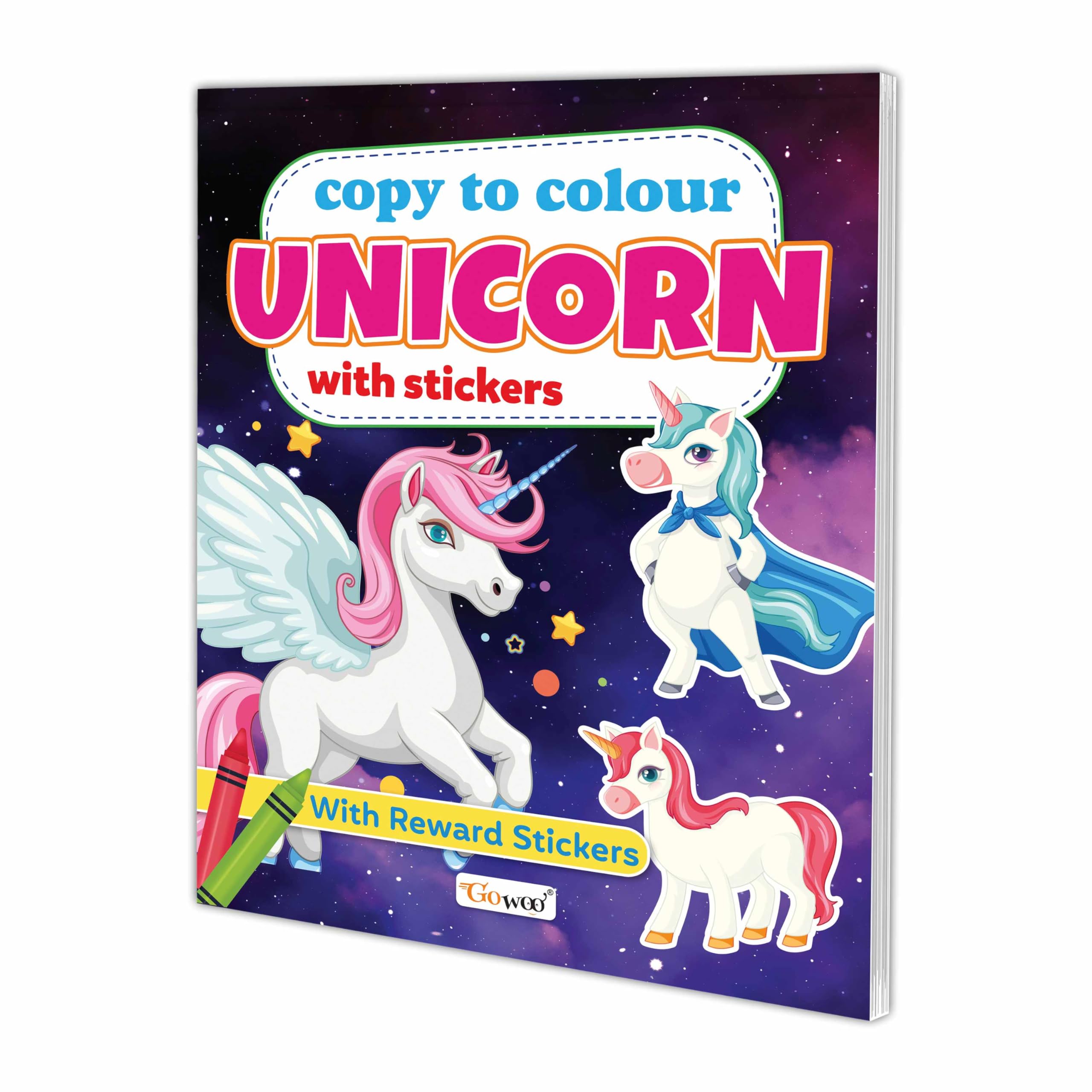 Copy To Colour Unicorn With Stickers Book For Kids (Ages 3-12) : Kids Coloring Book, Copy Colouring Book, Creative Coloring For Kids, Children Book Of Copy To Colour With Stickers.