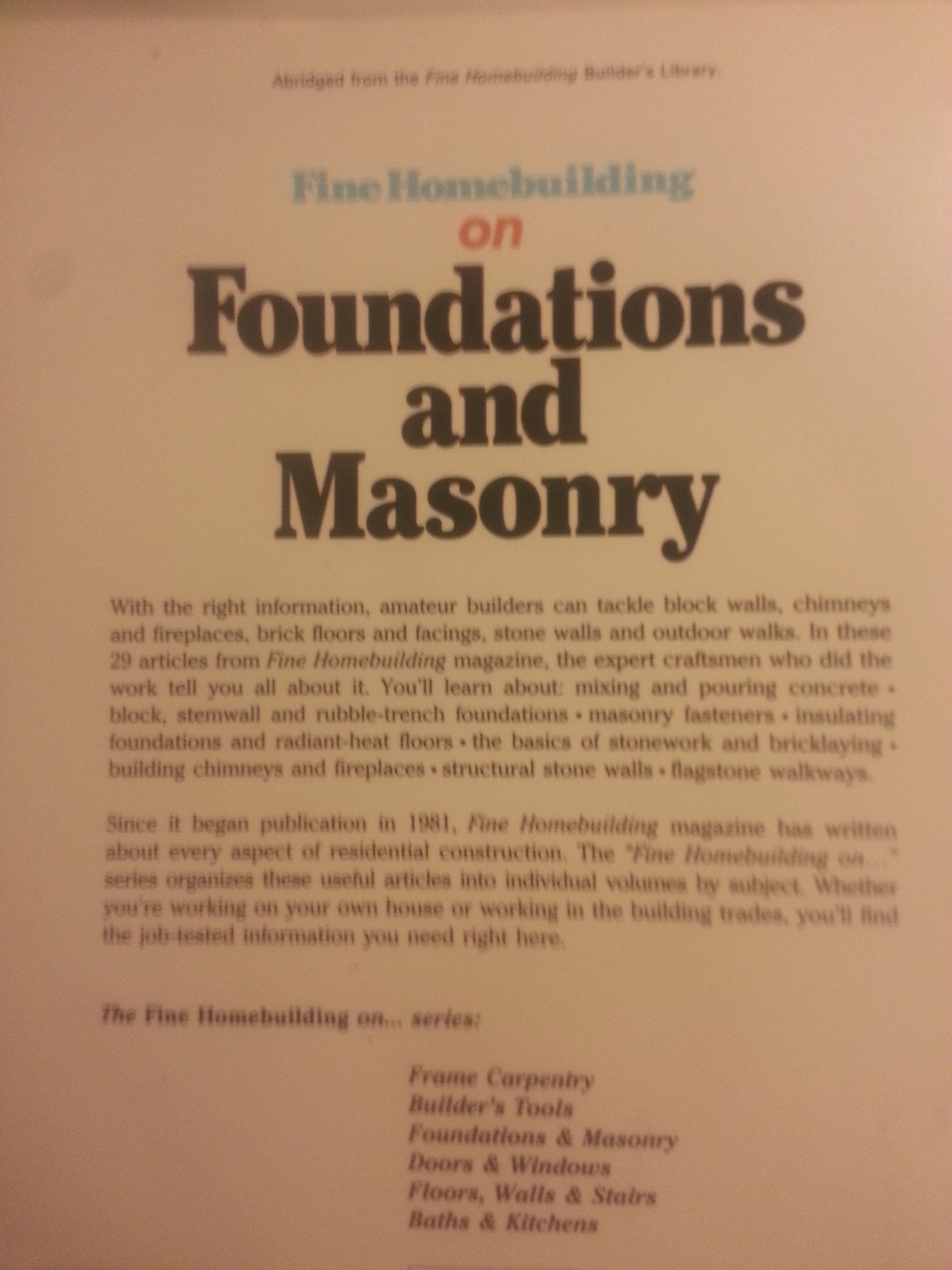 Fine Homebuilding on Foundations and Masonry,Used