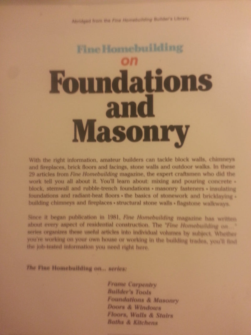 Fine Homebuilding on Foundations and Masonry,Used