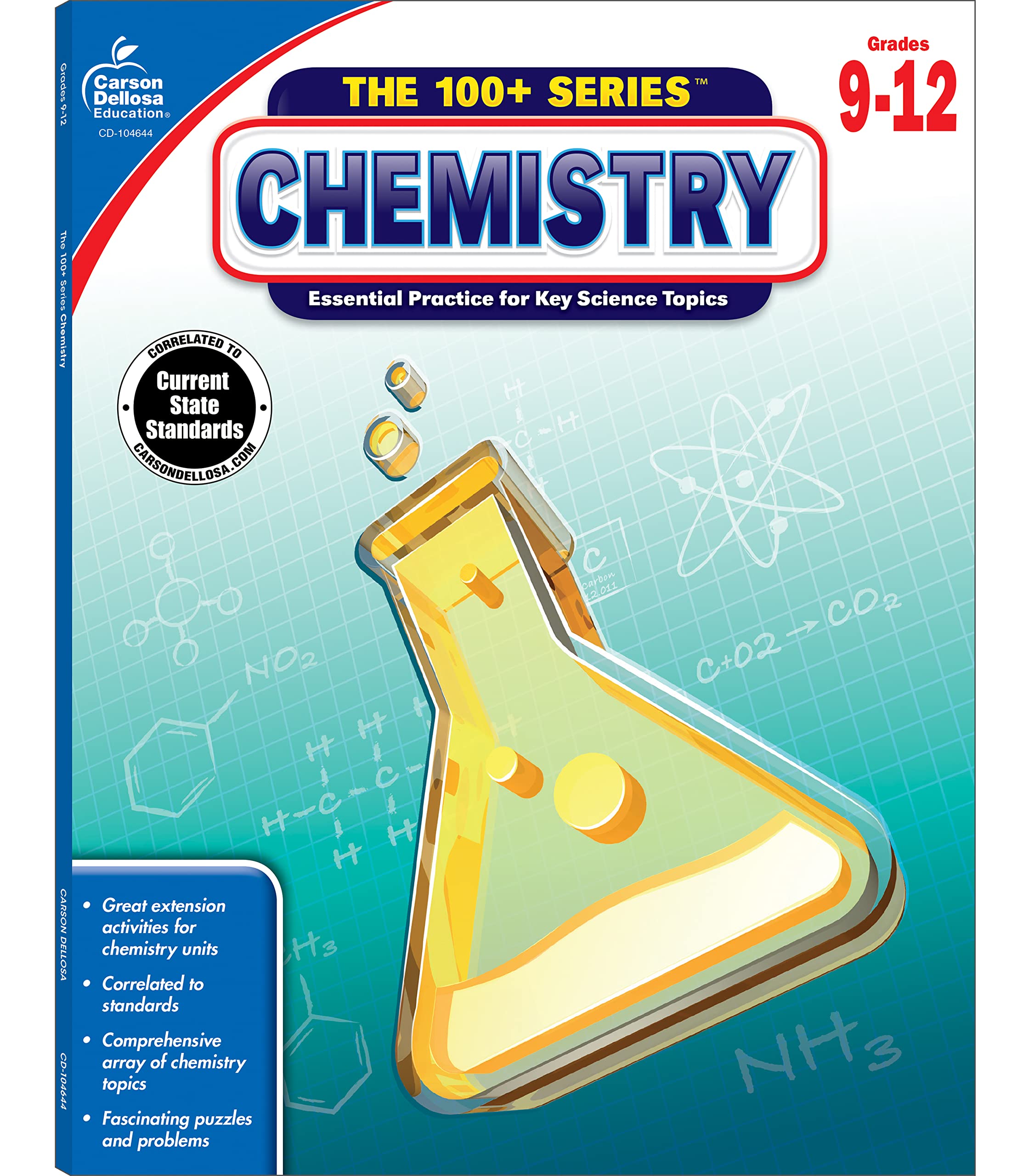 Carson Dellosa The 100 Series Chemistry Workbook, Science Book for Grades 912, Periodic Table, Atomic Structure, Scientific Not,Used