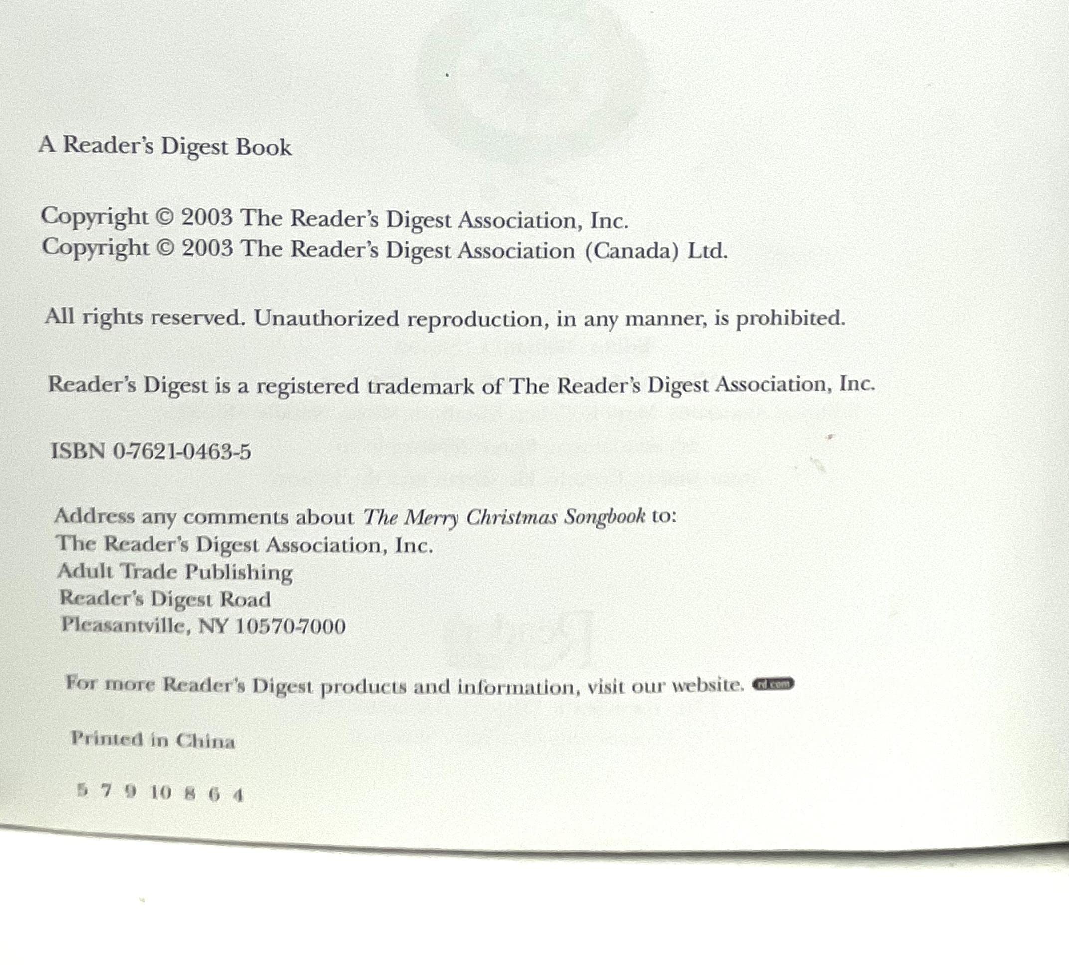 The Reader's Digest Merry Christmas Songbook (Reader's Digest Publications),New