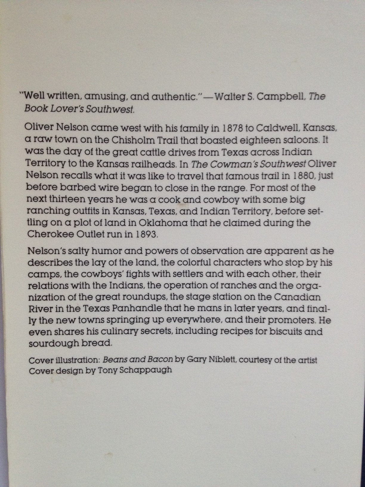 The Cowman'S Southwest: Being The Reminiscences Of Oliver Nelson,Used