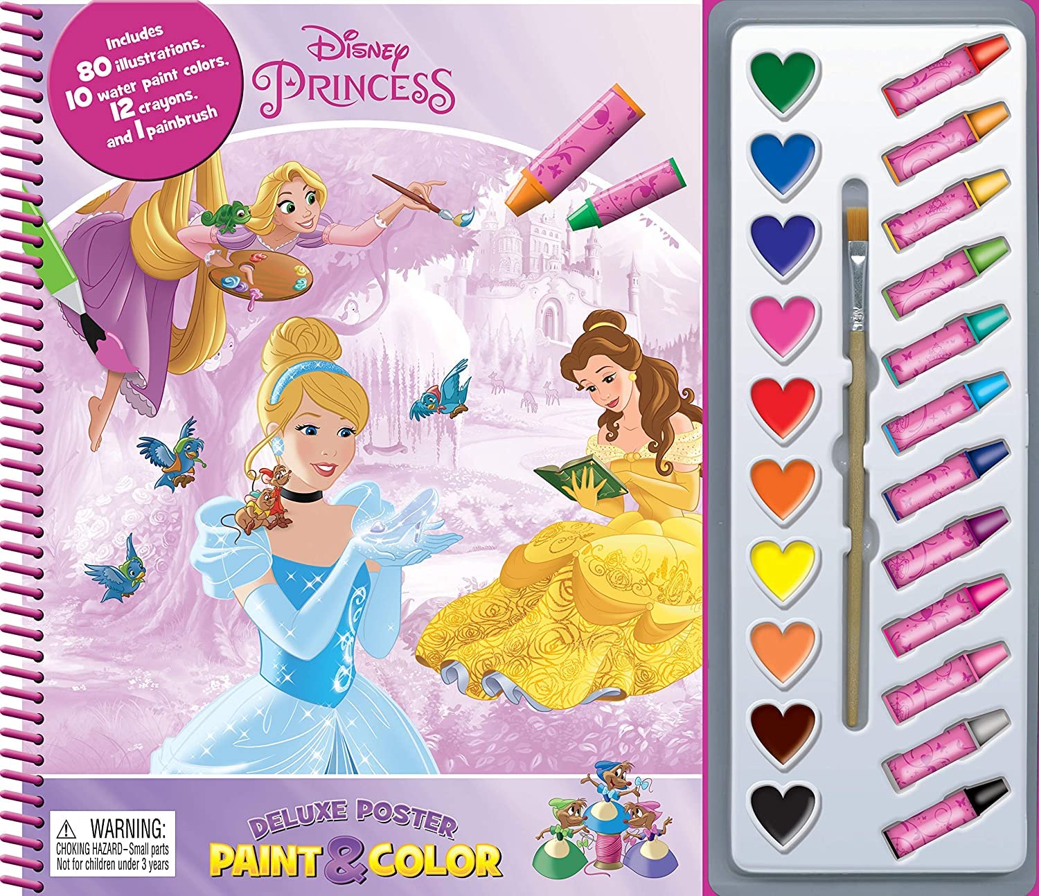 Phidal  Disney Princess Deluxe Poster Paint & Color  with 80 Coloring Pages, 10 Water Color Paints and 12 Crayons for Kids and,Used
