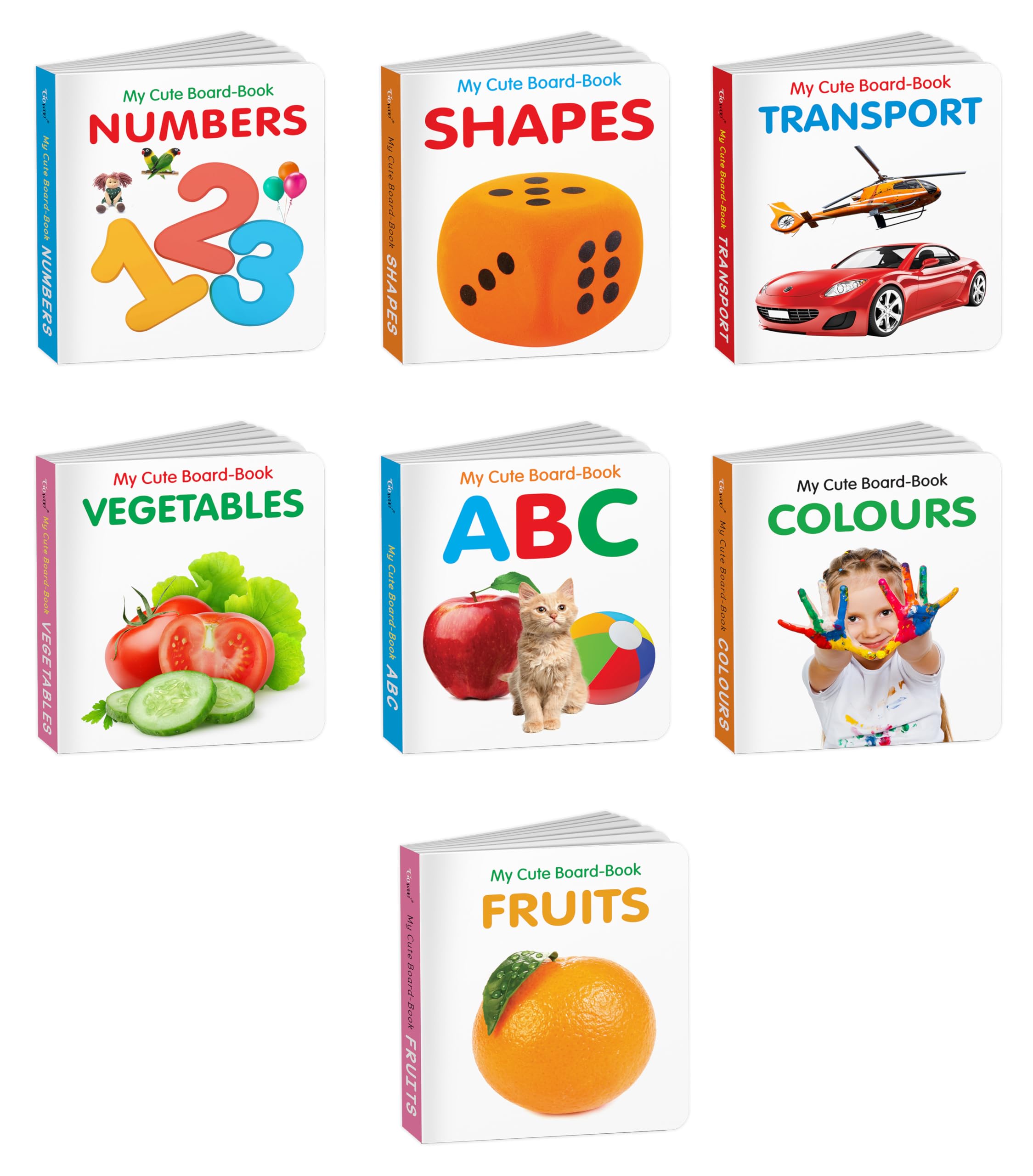 Educational Board Books For Babies-Abc, Transport, Colours, Fruits, Vegetables, Shapes And Numbers:Preschool Books For Toddler, Educational Picture Book, All-In-One Learning Board Book|Pack Of 7 Books