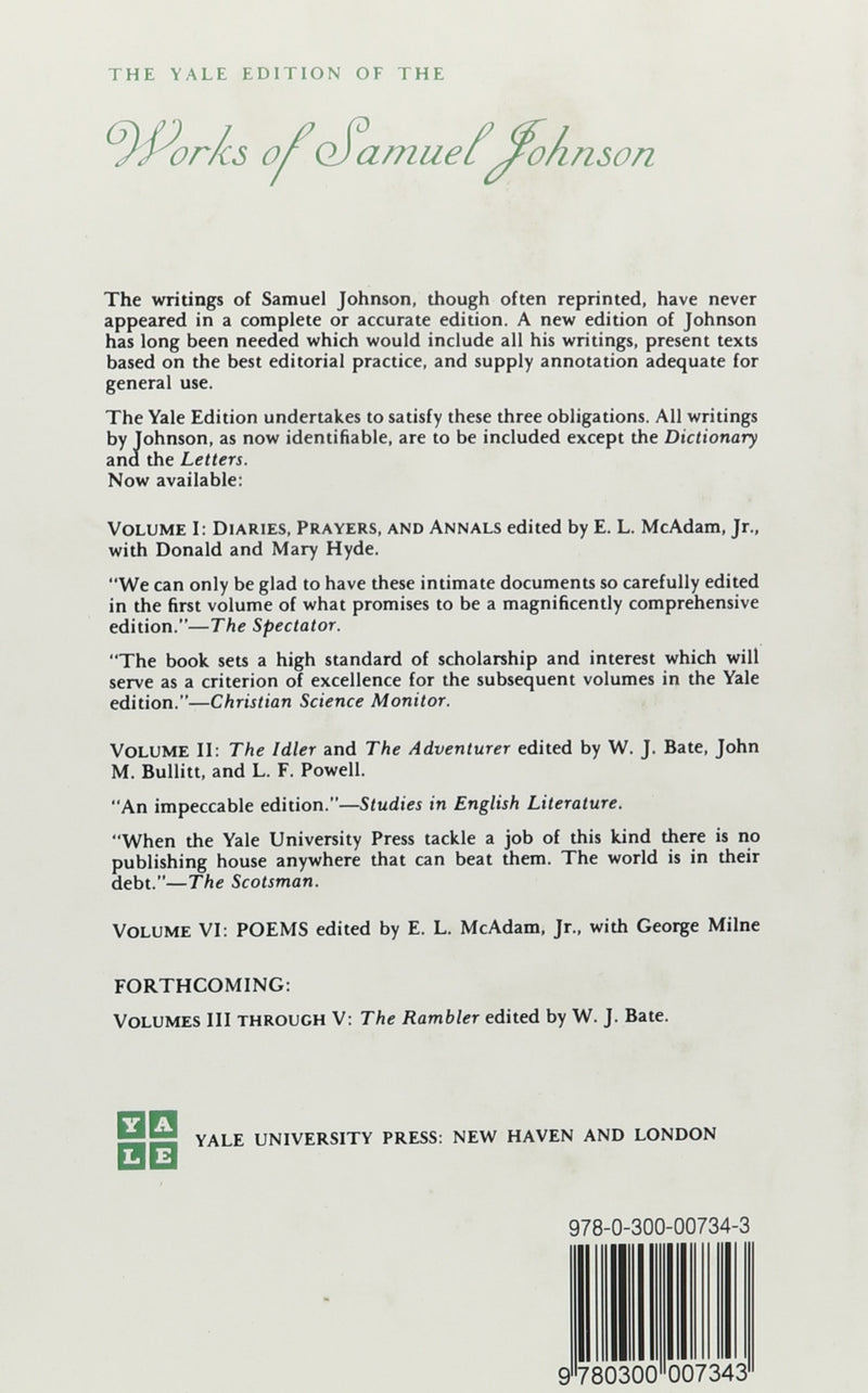 The Works of Samuel Johnson, Vol 6: Poems (The Yale Edition of the Works of Samuel Johnson),Used