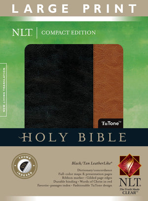 Compact Edition Bible NLT, Large Print, TuTone (LeatherLike, Black/Tan, Indexed, Red Letter),Used