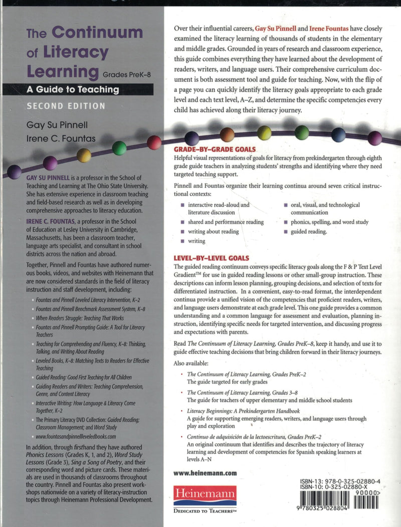 The Continuum of Literacy Learning, Grades PreK8, Second Edition: A Guide to Teaching,New