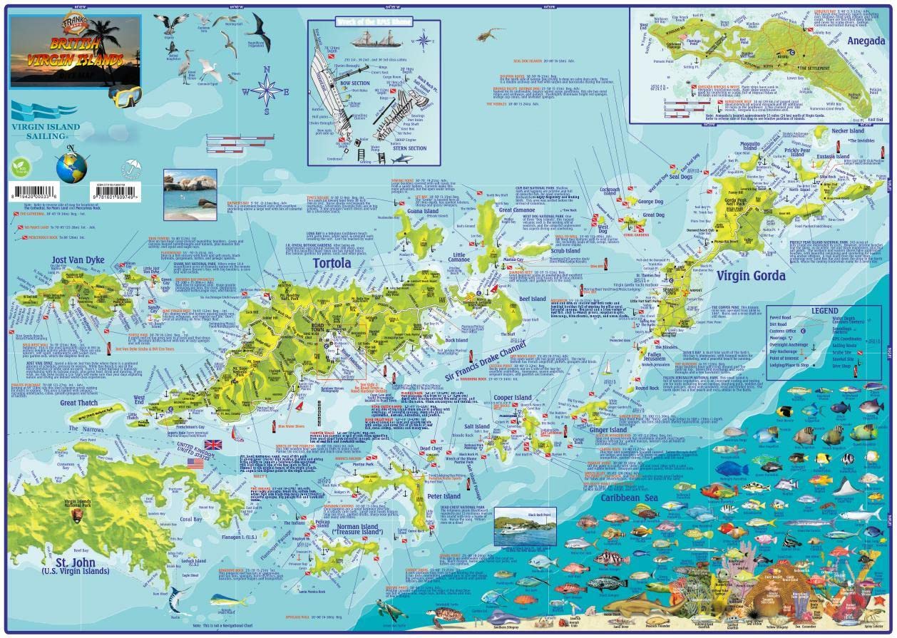 British Virgin Islands BVI Laminated Wall Map,Used