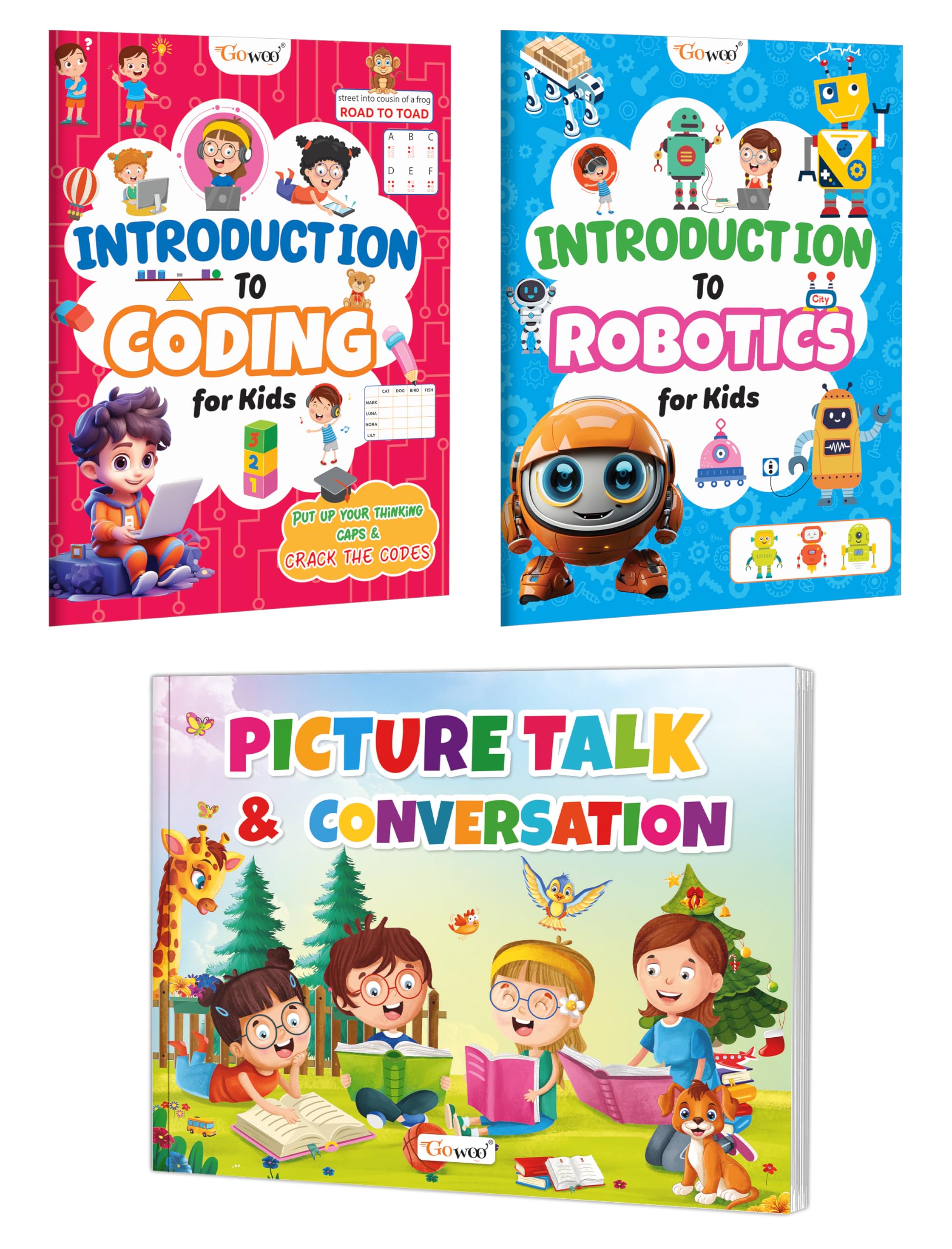 Introduction To Coding, Robotics And Picture Talk & Conversation Book For Kids : Brain Boosting Activity, Children Activity Book, Books For Kids With Activities For Ages 3-12| Pack Of 3 Activity Books