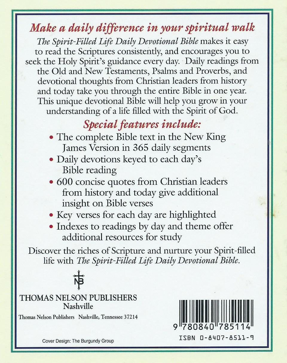 Spirit Filled Life Daily Devotional Bible: New King James Version,Used