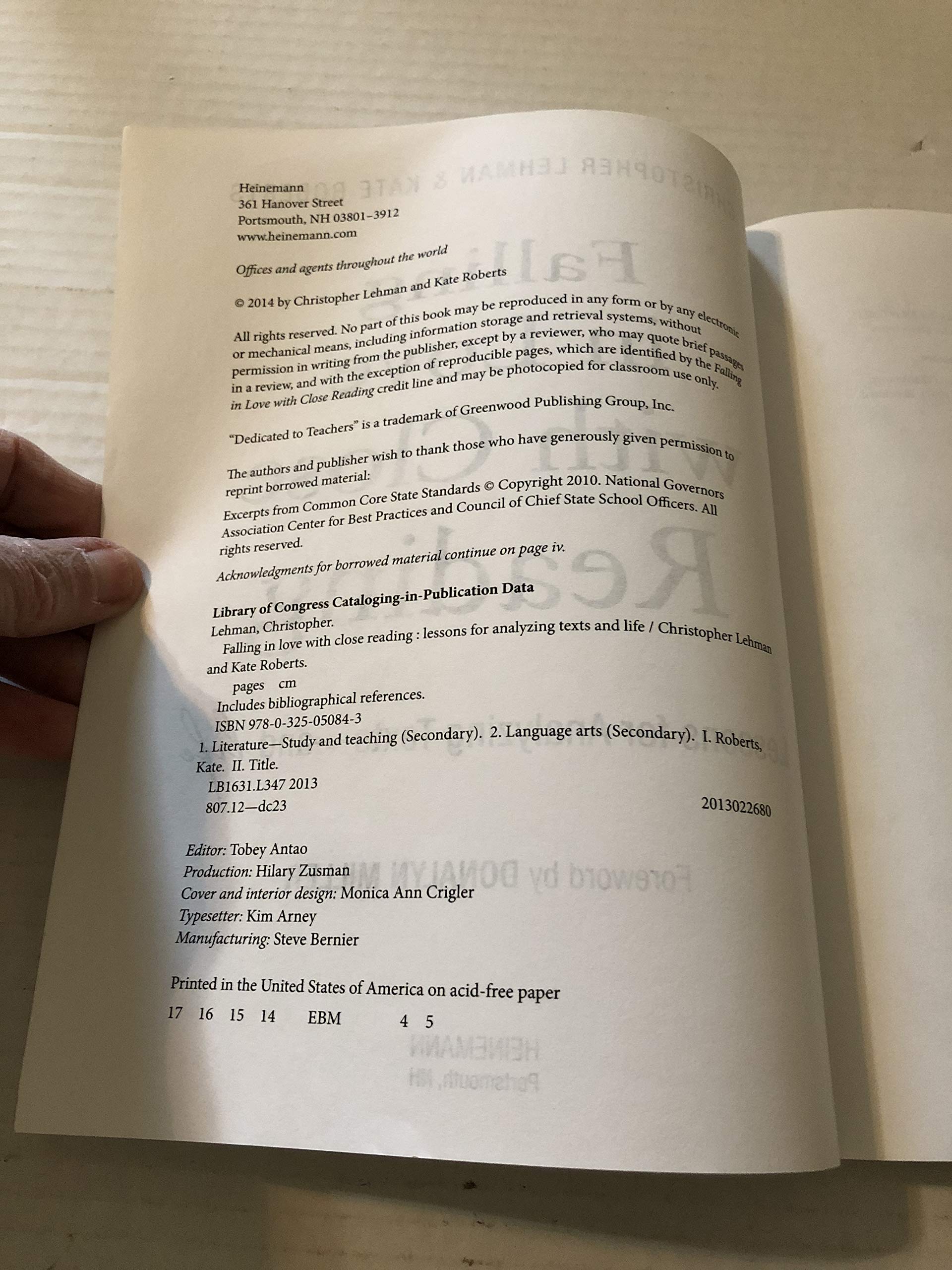 Falling In Love With Close Reading: Lessons For Analyzing Textsand Life,New