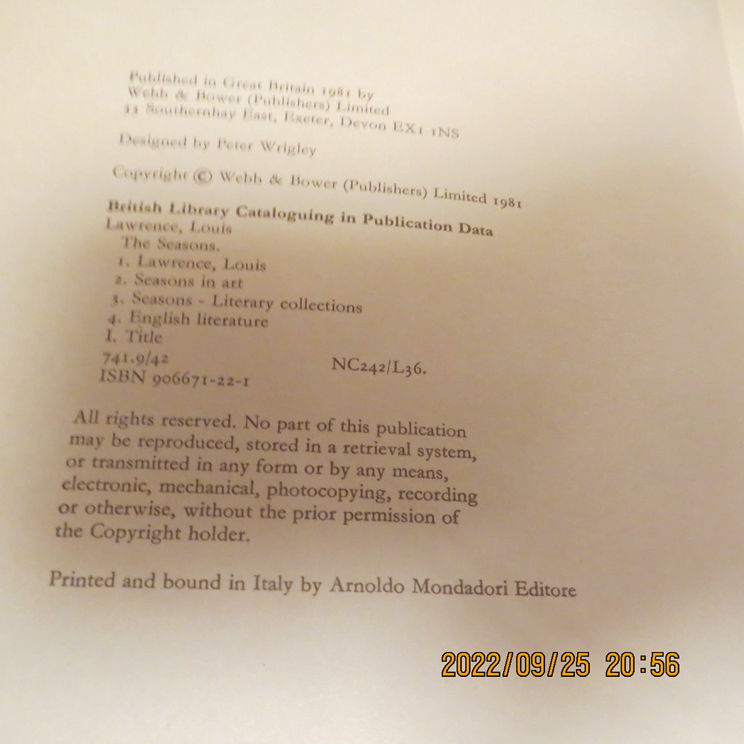 The Seasons by Lawrence, Louis (1981) Hardcover,New