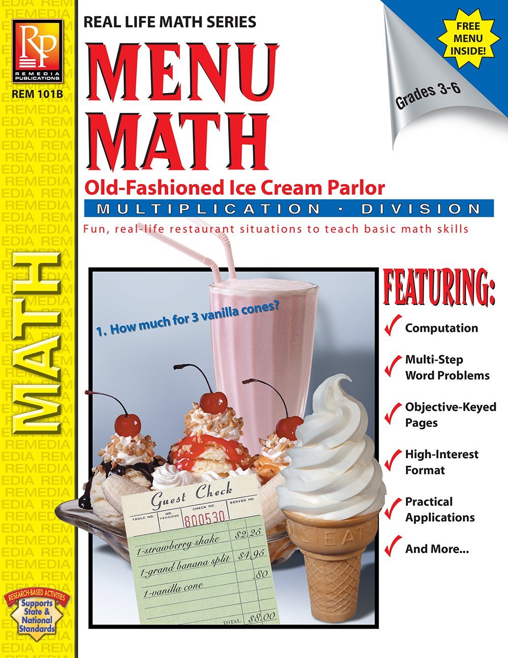 Menu Math: Oldfashioned Ice Cream Parlor (Multiplication & Division)  Reproducible Activity Book & Fullcolor Menu,Used