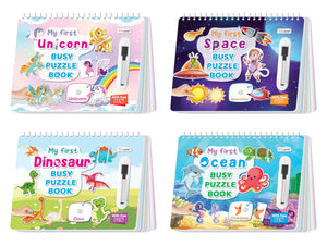 My First Unicorn, Space, Dinosaur And Ocean Busy Puzzle Book : Kids Learning Activity Book, Activity Sticker Book For Early Learners, Learning Book For Preschool Kids | Combo Of 4 Busy Puzzle Book