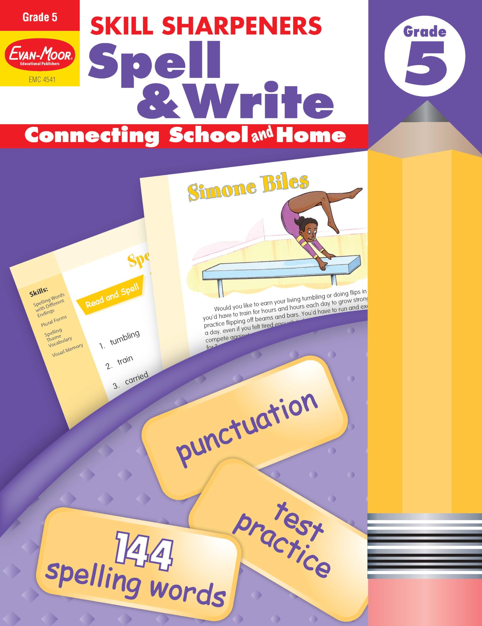 EvanMoor Skill Sharpeners Spell and Write Workbook, Grade 5, 144 Spelling Words, Test Prep, Compound Words, Conjunctions, Gramm,New