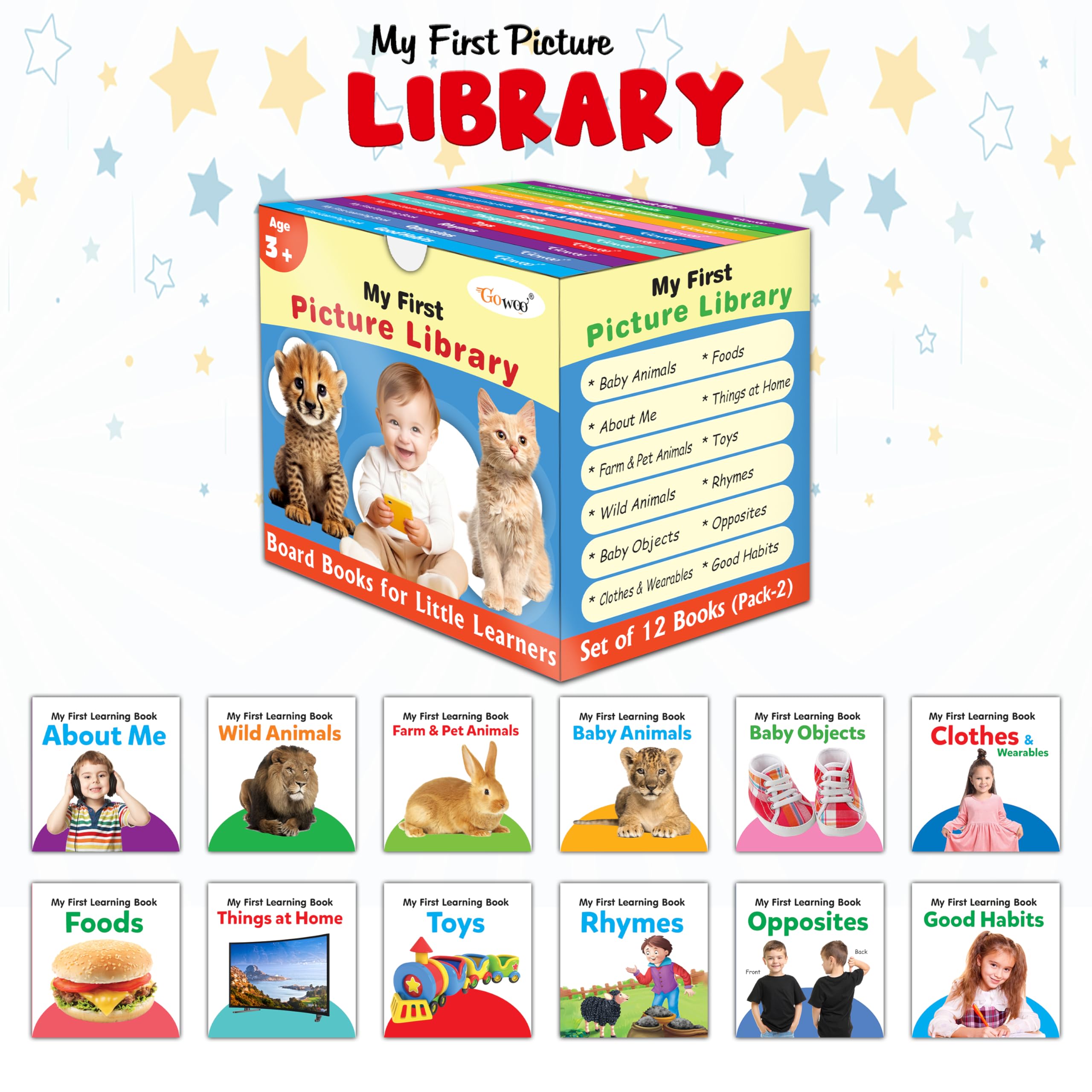 Toddlers Learning Library Box Set (Blue Edition) : Learning Board Book For Kids, My First Picture Library Box, Library Boxset Of 12 Board Books For Children