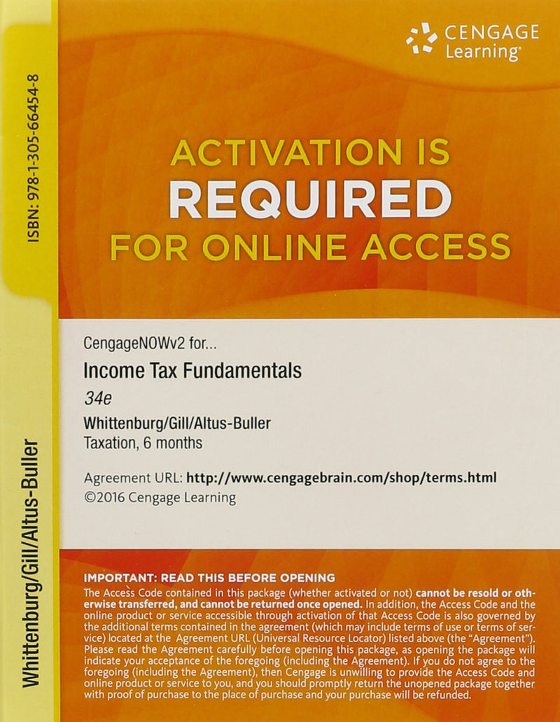 Bundle: Income Tax Fundamentals 2016, LooseLeaf Version, 34th + H&R Block Premium & Business Software + CengageNOWv2, 2 terms P,Used