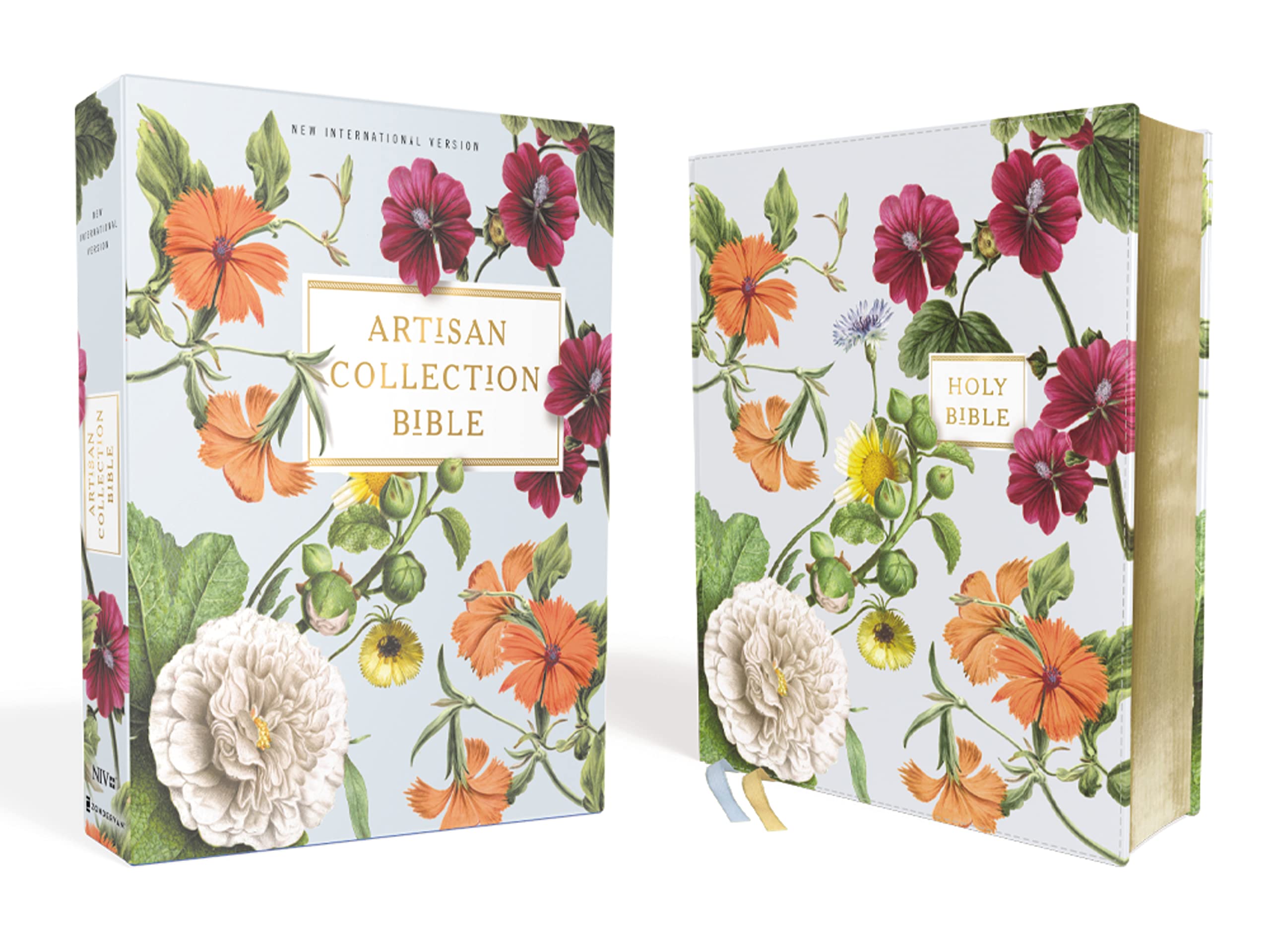 NIV, Artisan Collection Bible, Leathersoft, Blue Floral, Red Letter, Comfort Print,New