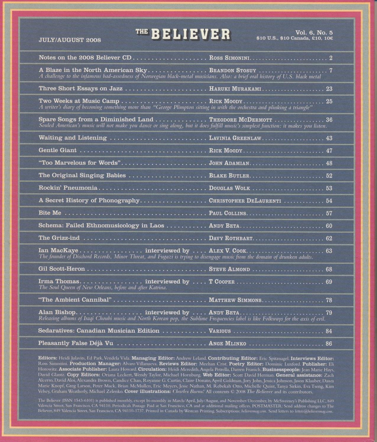 The Believer, Issue 55: July / August 08  Music Issue,Used
