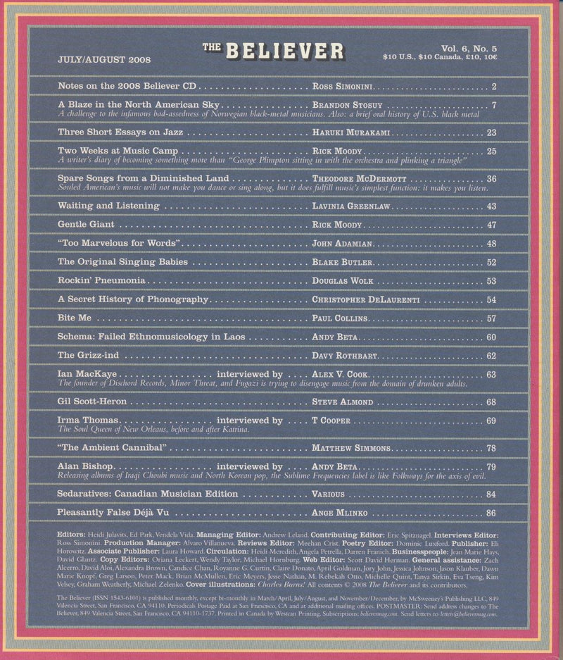 The Believer, Issue 55: July / August 08  Music Issue,Used