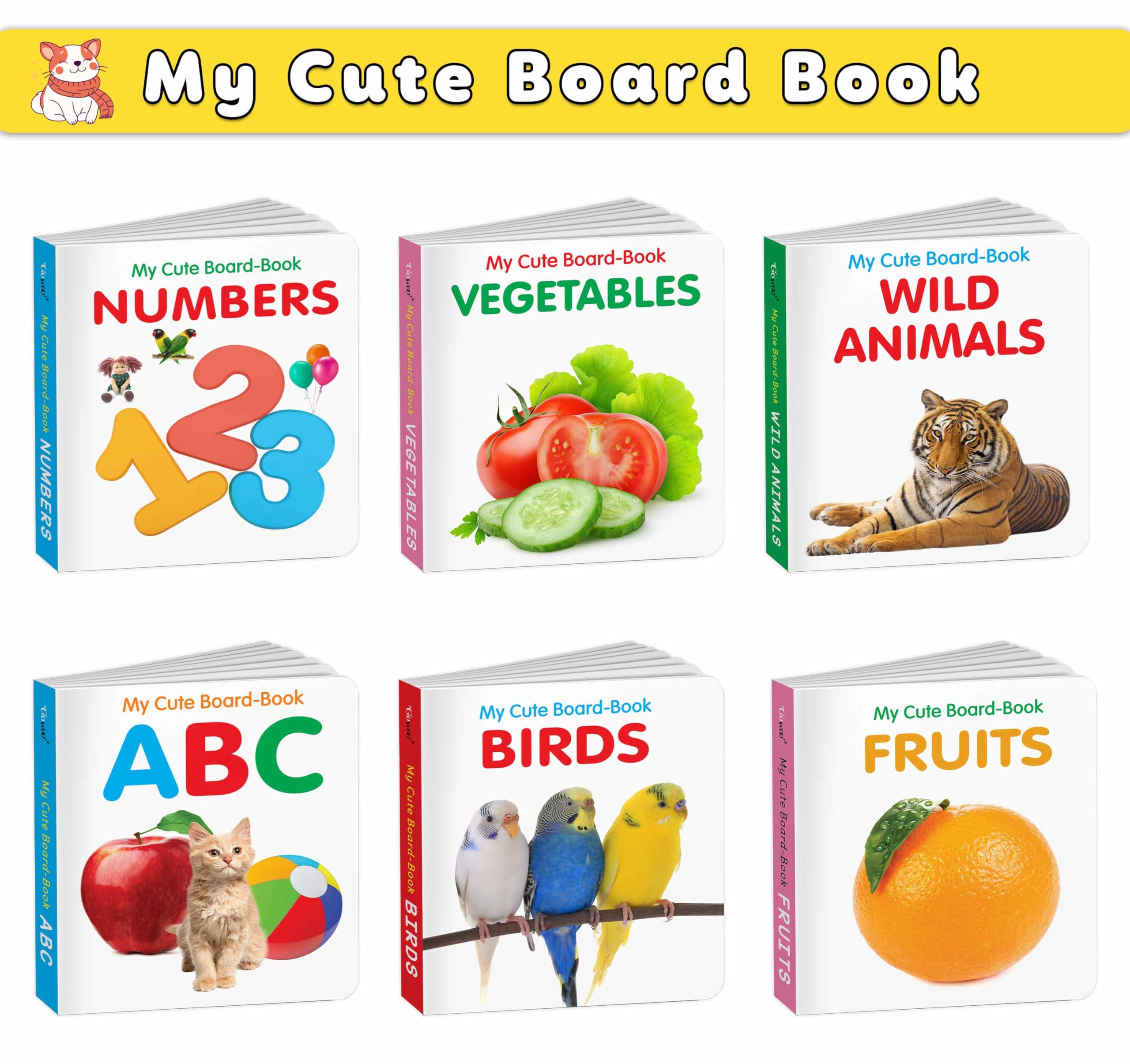 Pocket Board Book Set Of Abc, Numbers, Fruits, Vegetables, Wild Animals, Birds - Kids Educational Board Book, Preschool Learning Books, Preschool Kids Books Children | Pack Of 6 Books