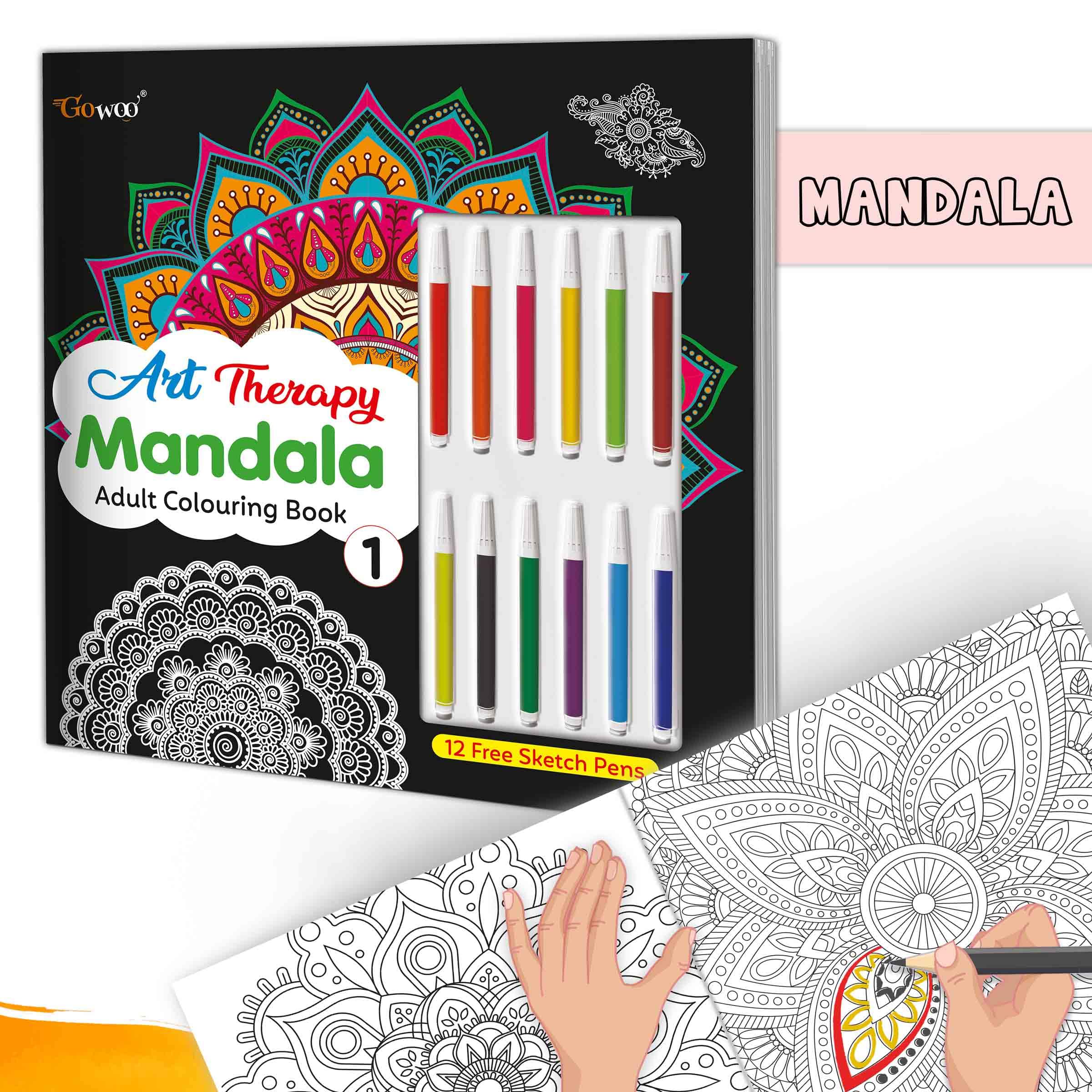 Mandala Color Adventure : Art Therapy Adult Coloring Book Featuring Mandalas, 12 Premium Sketch Pens, And Tear-Out Sheets, Coloring Workbook For Relaxation, Relaxing Adult Coloring Book