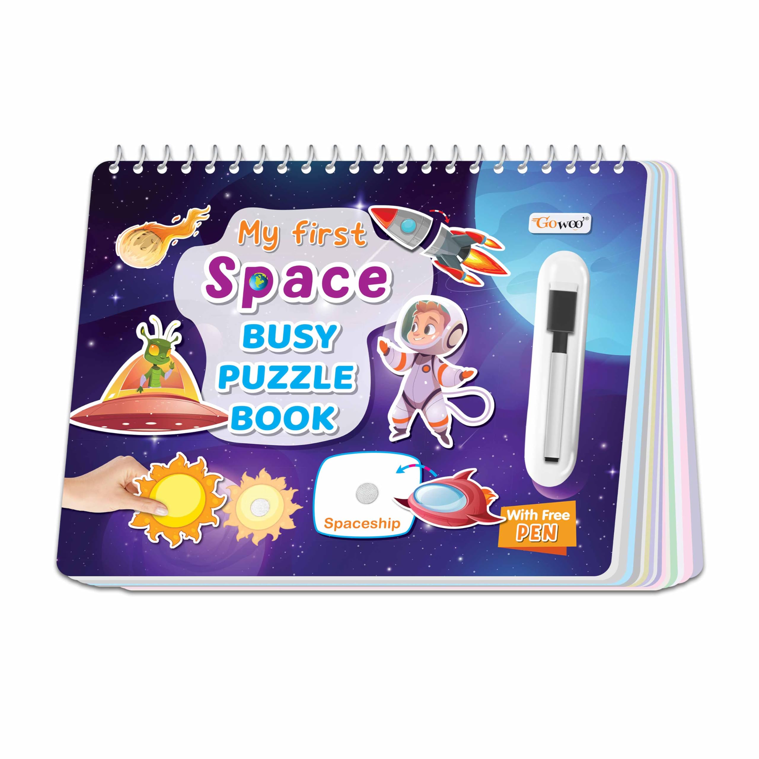 My First Space Busy Puzzle Book: Fun Activities For Kids, Montessori-Style Book With Hook And Loop, Spiral-Bound Book, Sticker Fun For Early Learners, Early Learning Activity Book.