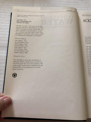 Betz Handbook of Industrial Water Conditioning. 9th Ed,Used