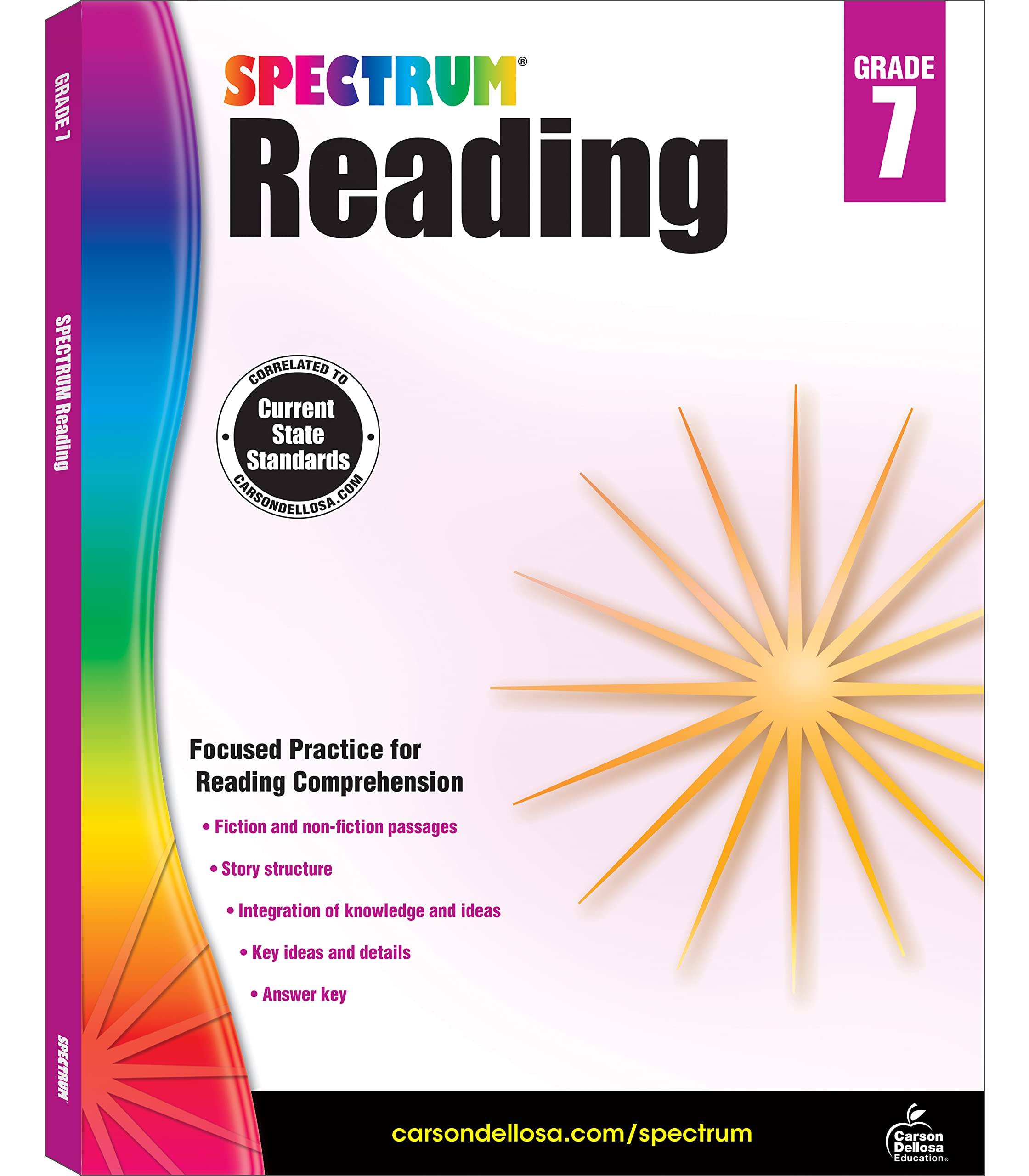 Spectrum Grade 7 Reading Workbook, Middle School Books With Nonfiction and Fiction Passages and Learning Activities, Classroom o,Used