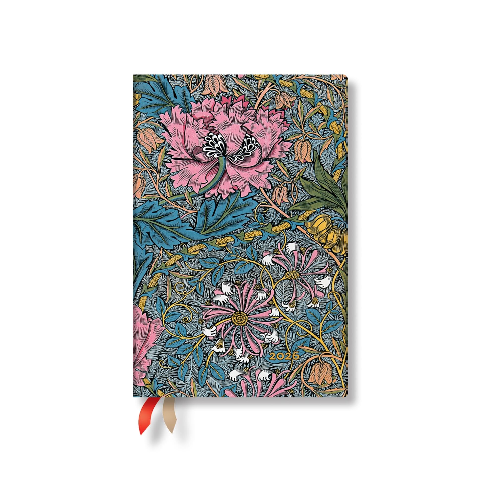 Paperblanks | 2026 Morris Pink Honeysuckle | William Morris | 12Month Planner | Mini | DayAtATime | Elastic Band | 416 Pg |