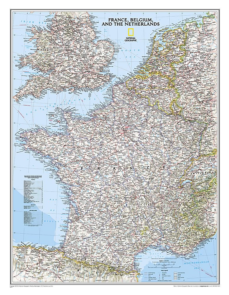 National Geographic France, Belgium, And The Netherlands Wall Map  Classic  Laminated (23.5 X 30.25 In) (National Geographic R,New