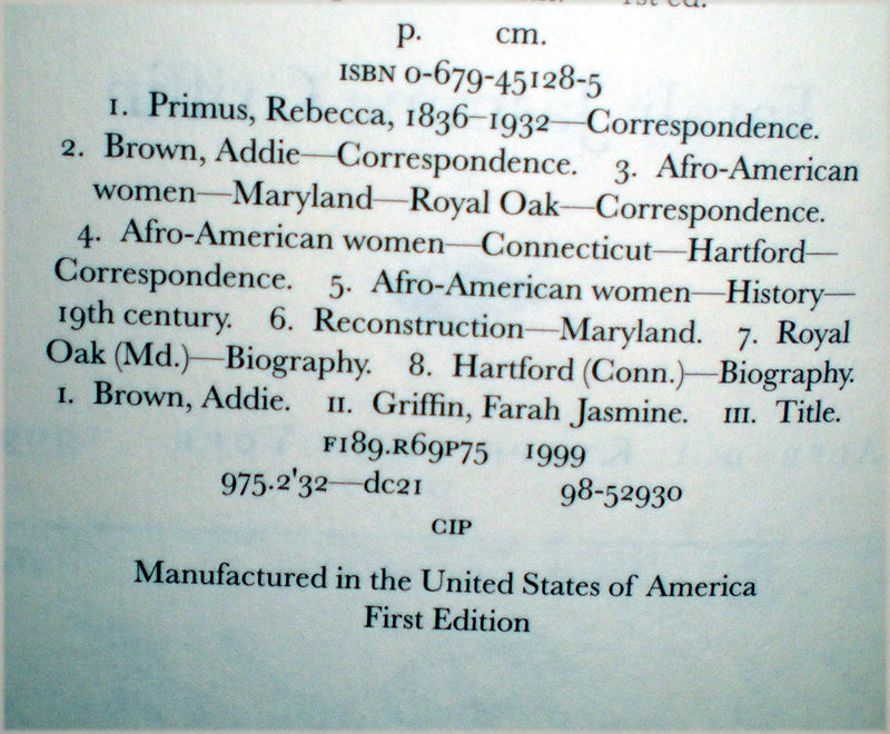 Beloved Sisters and Loving Friends: Letters from Rebecca Primus of Royal Oak, Maryland, and Addie Brown of Hartford, Connecticut,Used