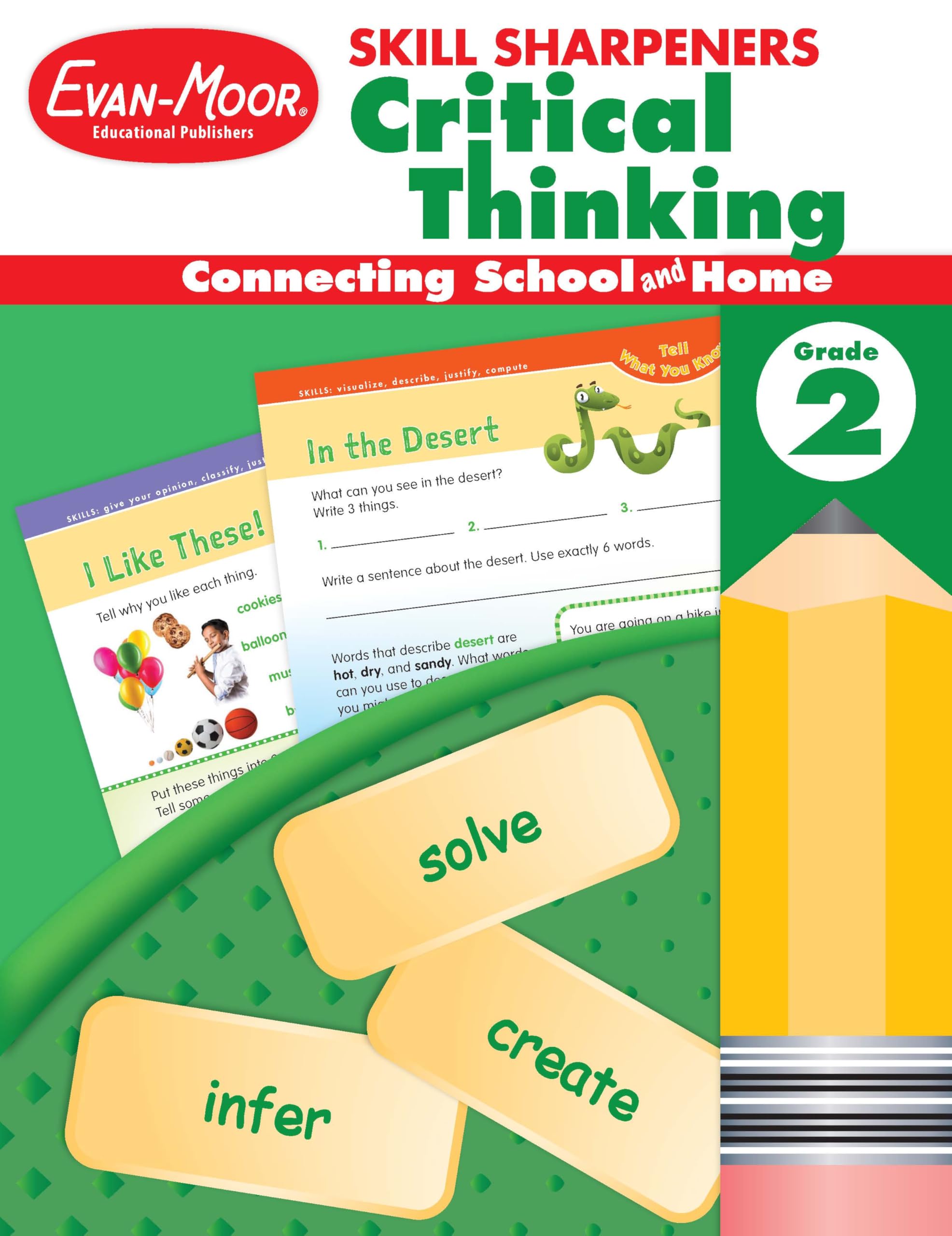 EvanMoor Skill Sharpeners Critical Thinking, Grade 2 Workbook, Problem Solving Skills, Fun Activities, HigherOrder, OpenEnded,Used