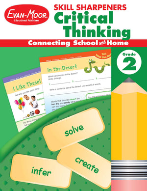 EvanMoor Skill Sharpeners Critical Thinking, Grade 2 Workbook, Problem Solving Skills, Fun Activities, HigherOrder, OpenEnded,Used